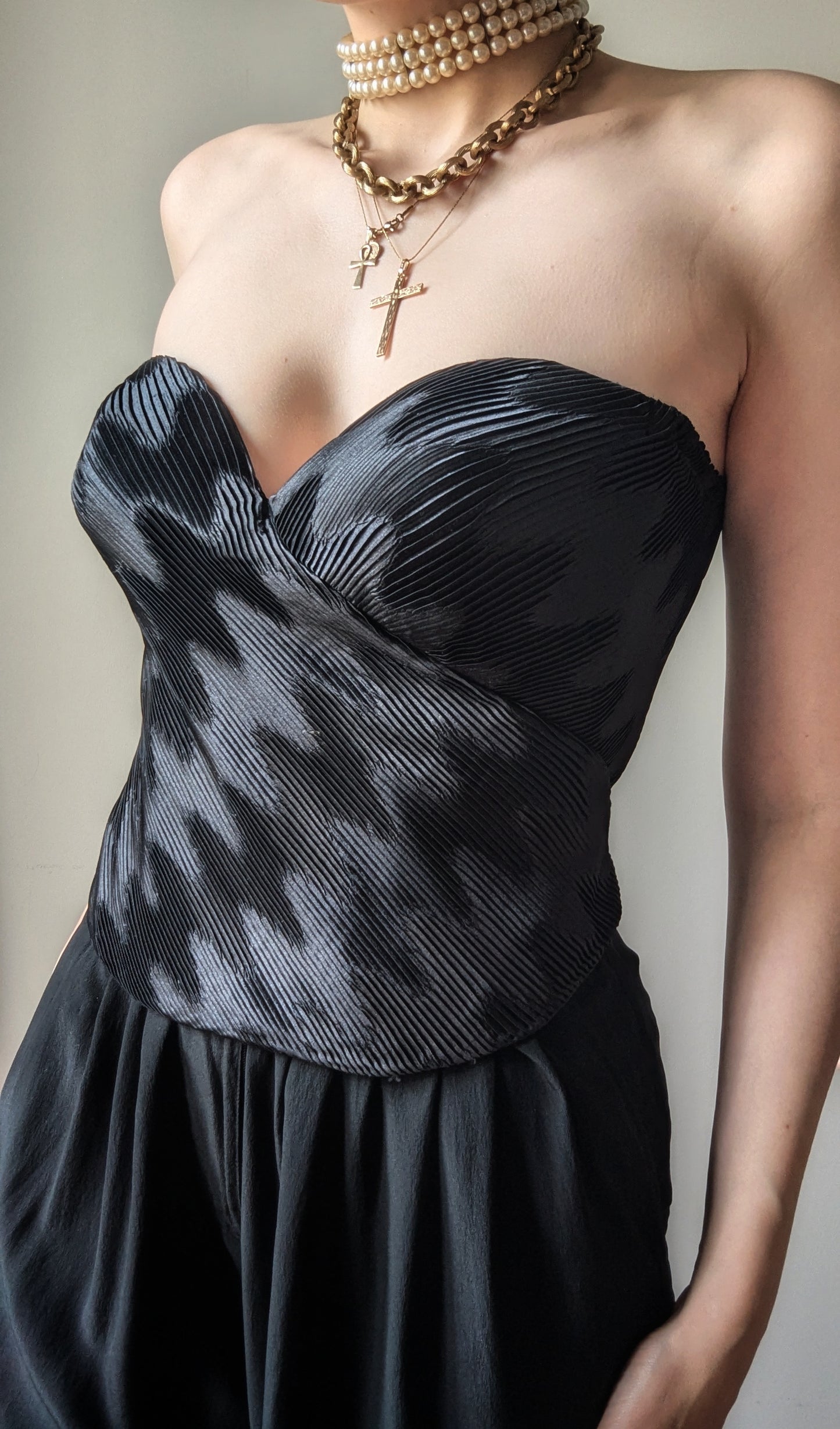 Vintage 1991 collector La Perla black pleated satin bustier