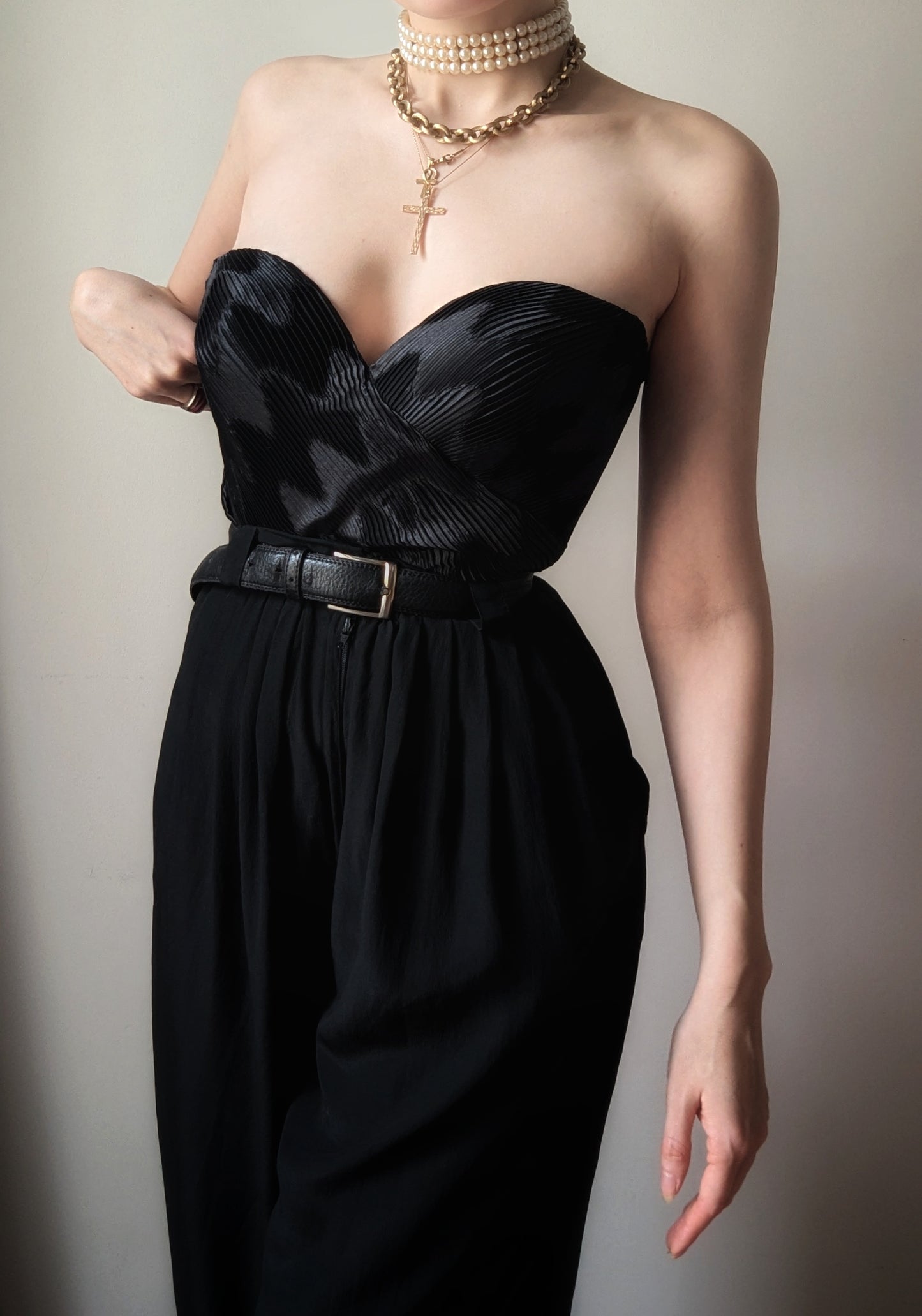 Vintage 1991 collector La Perla black pleated satin bustier