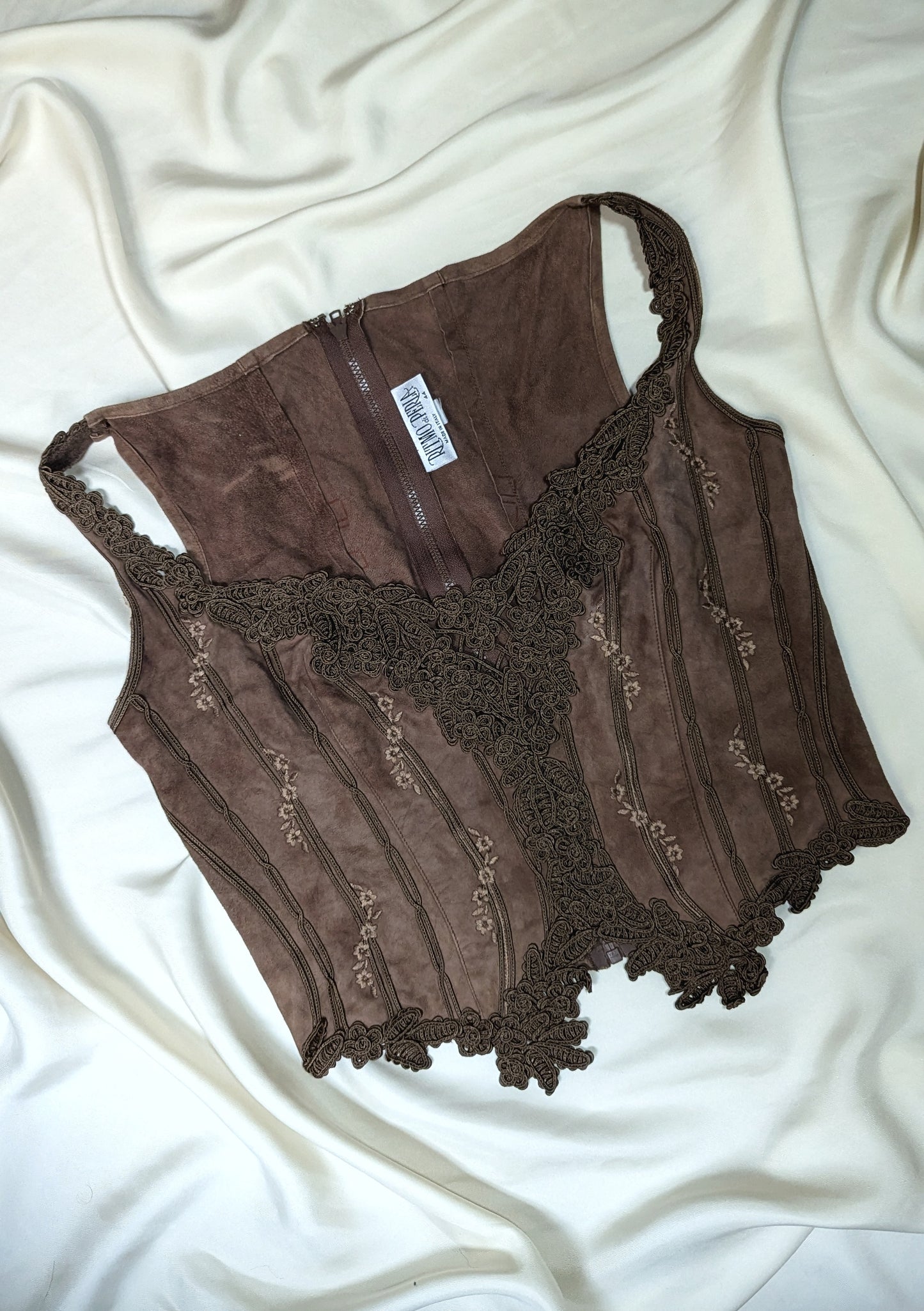 Vintage Ritmo di Perla brown suede embroidery fairycore bustier