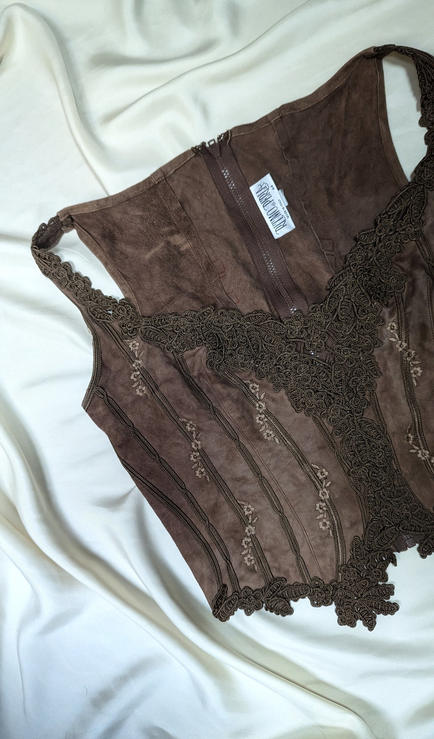 Vintage Ritmo di Perla brown suede embroidery fairycore bustier