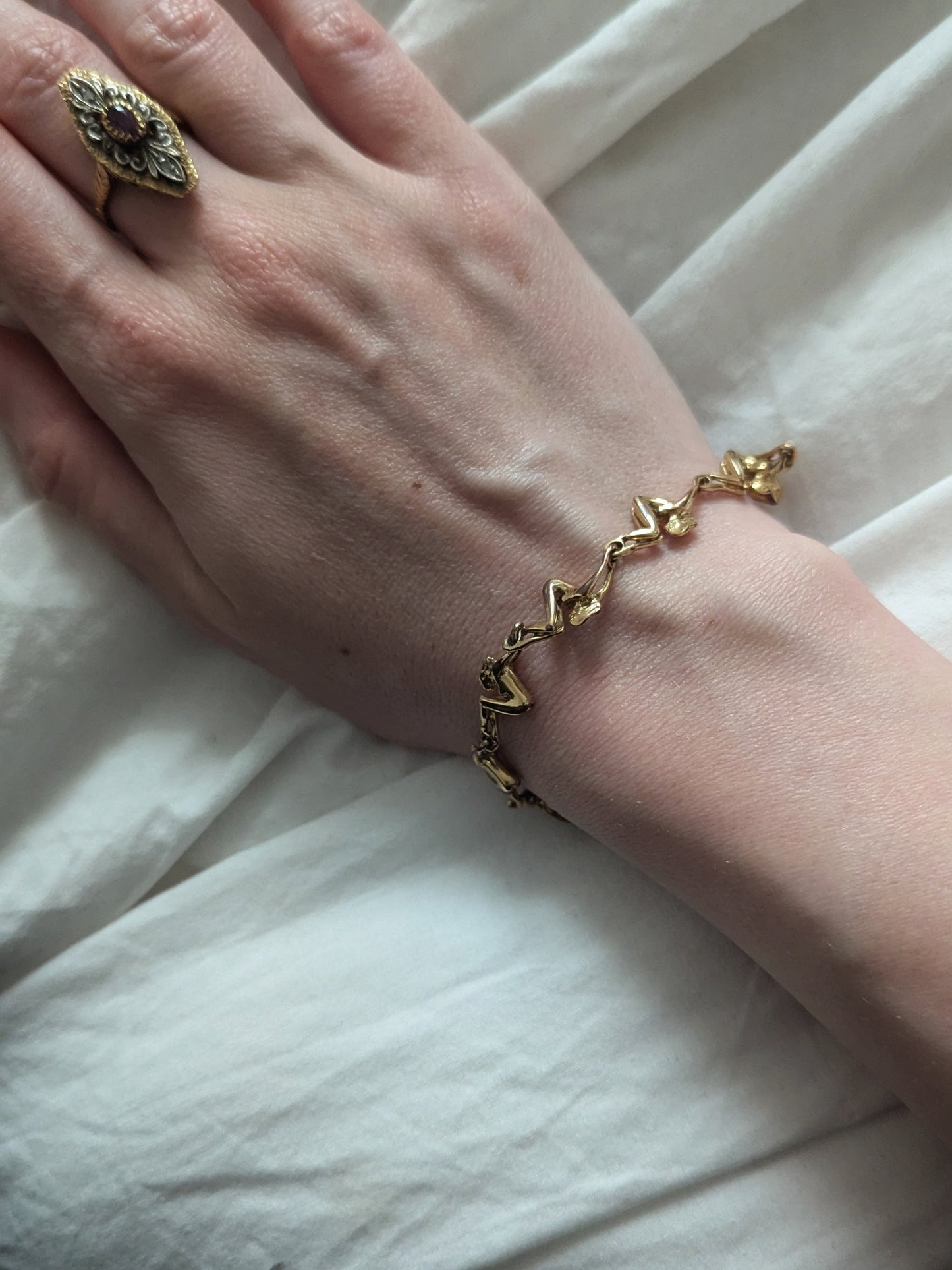 Vintage 1980 Charles Jourdan acrobatic women gold plated bracelet