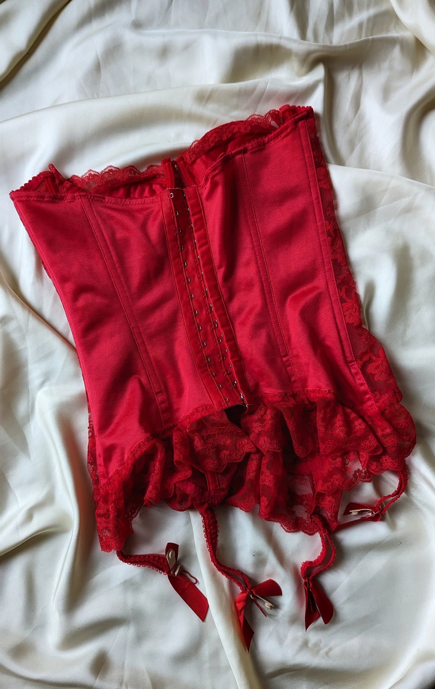 Vintage 1990 Antinéa Paris hot red lace sheer basque corset