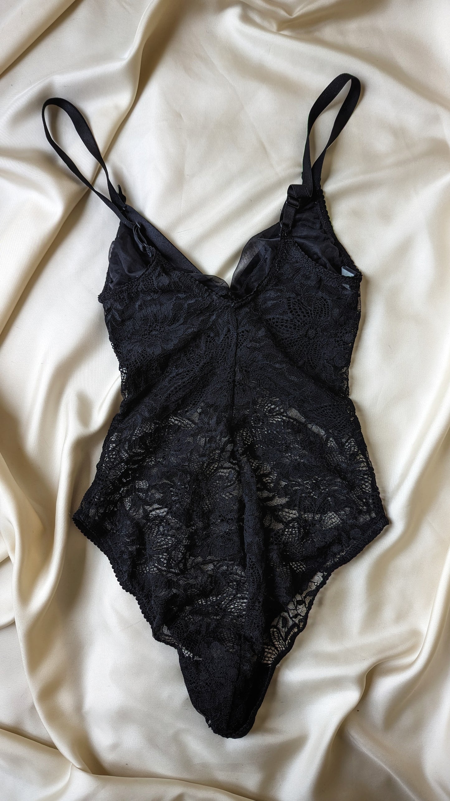 La Perla 1987 vintage bodysuit draped with sheer romantic lace