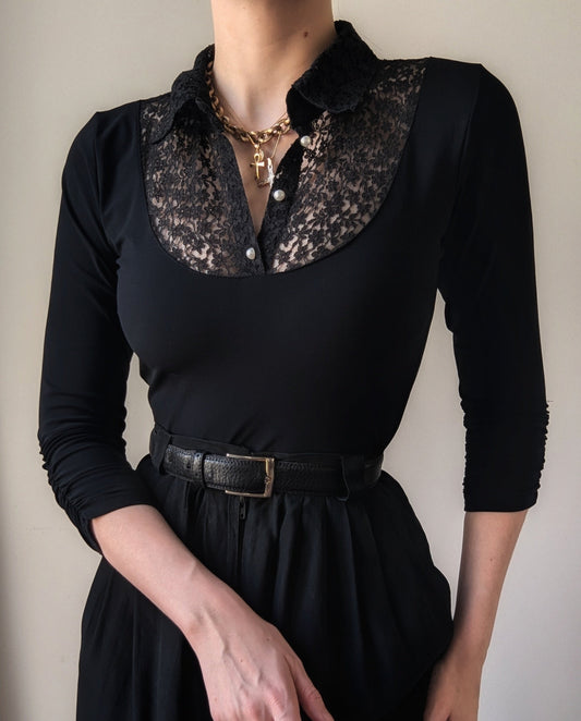 Vintage 1980 unlabeled Chantal Thomass lace black bodysuit