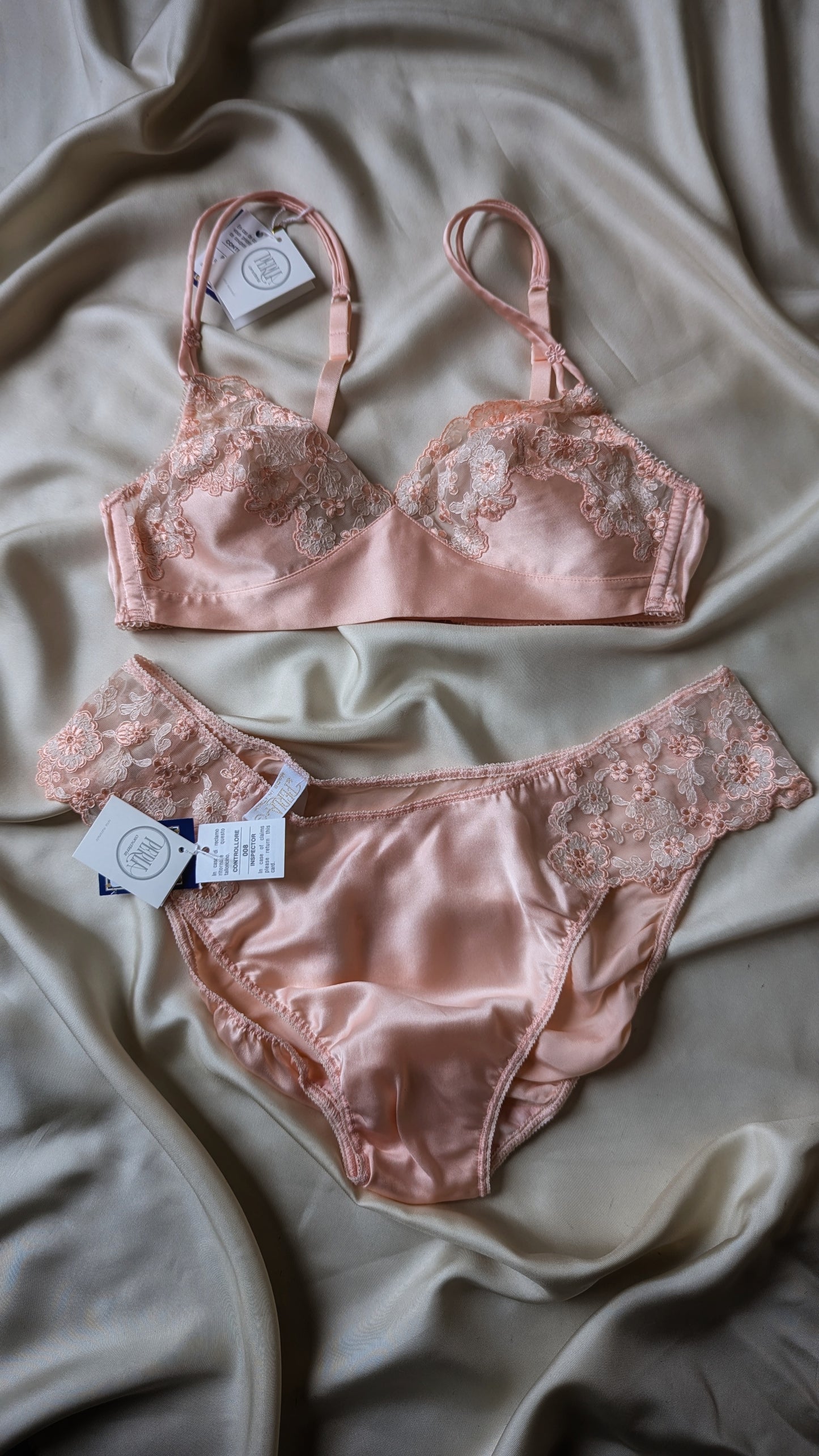 Vintage La Perla pure silk lace baby pink lingerie set collector