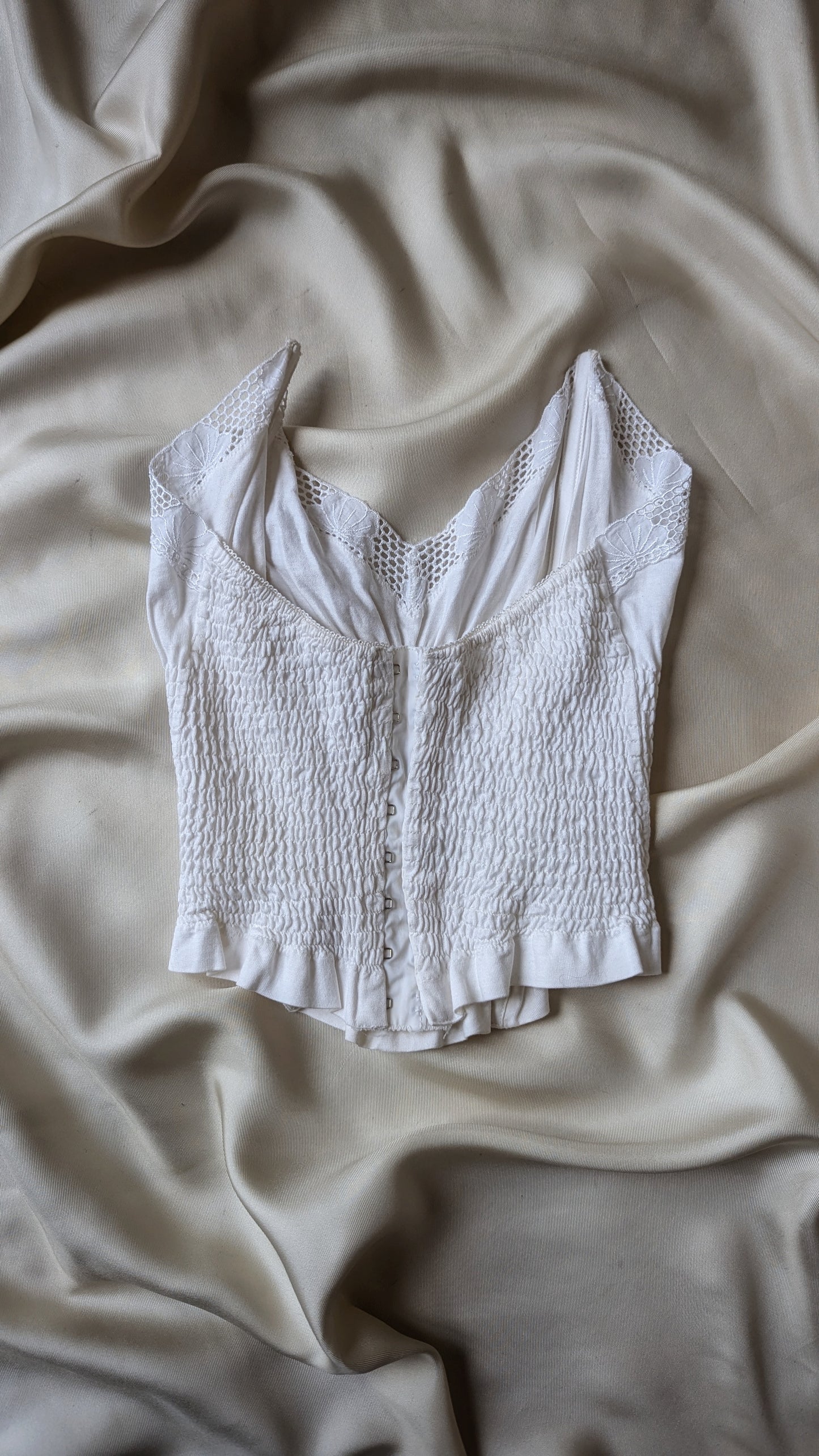 Vintage smocked cotton white summer bustier 1980 Exilia