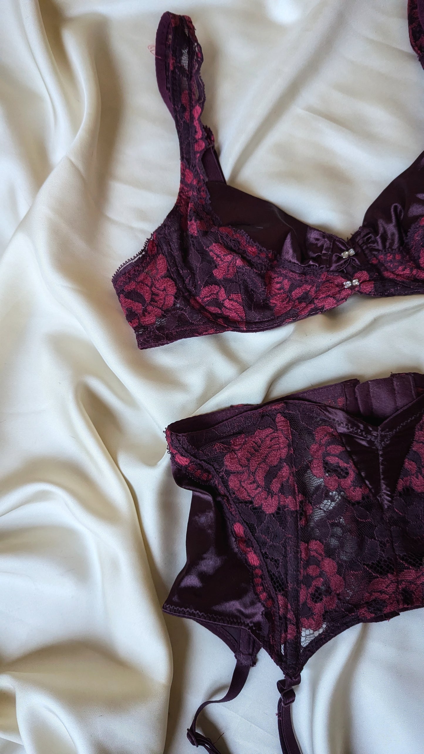 Vintage Gemma Paris french lingerie burgunday lace set