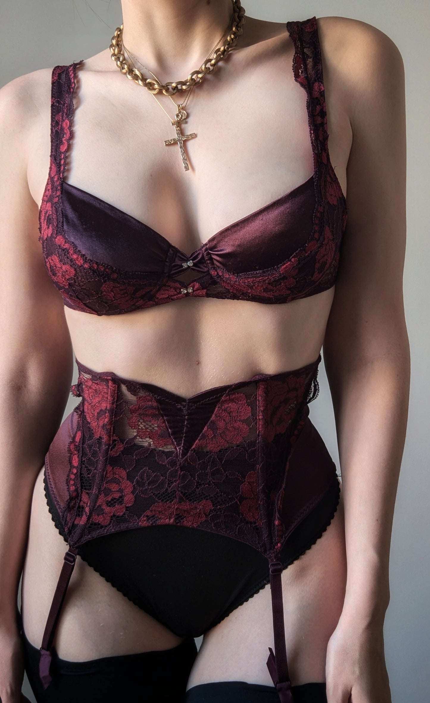 Vintage Gemma Paris french lingerie burgunday lace set