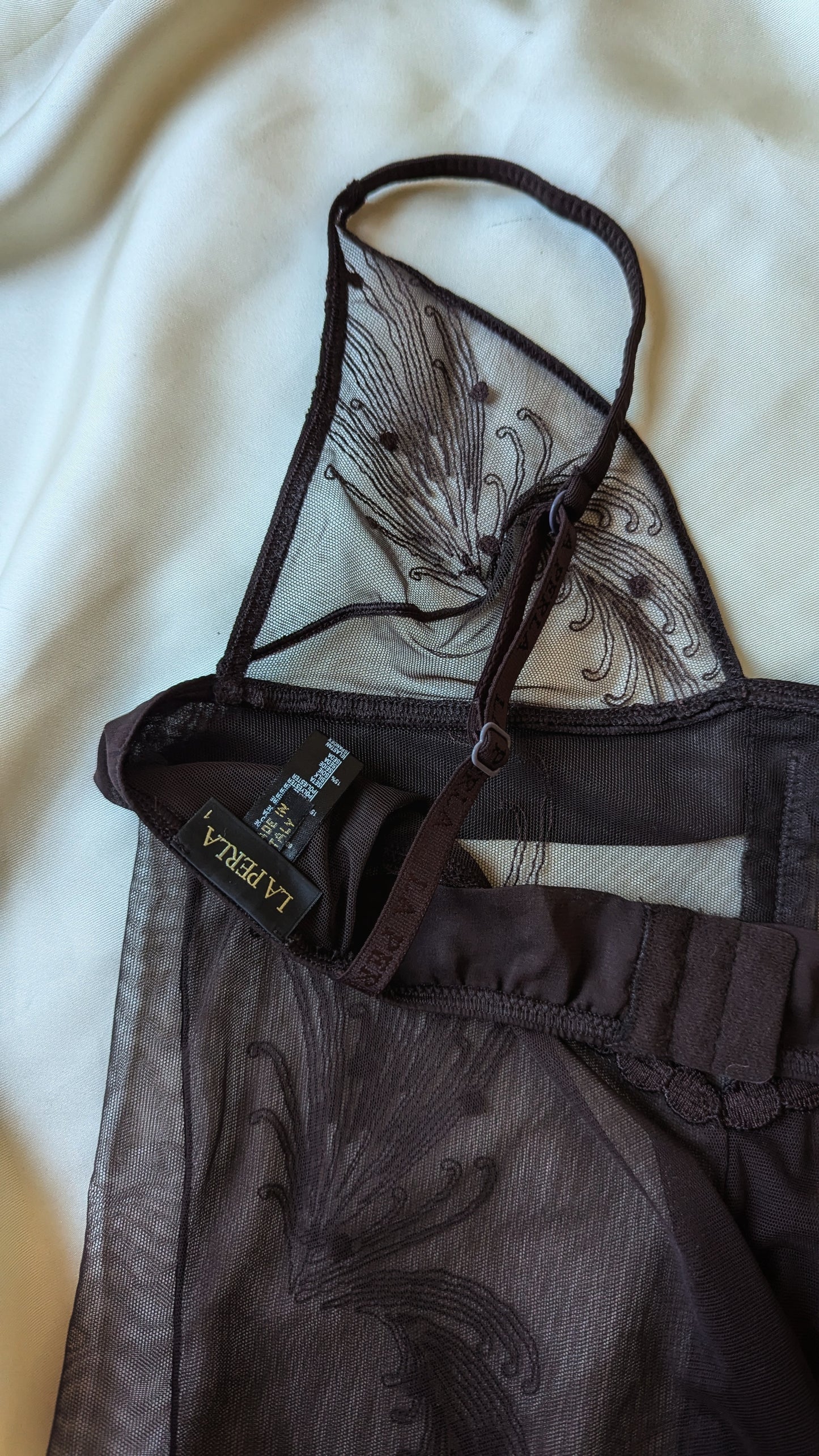 La Perla Y2K sheer embroidery brown babydoll S