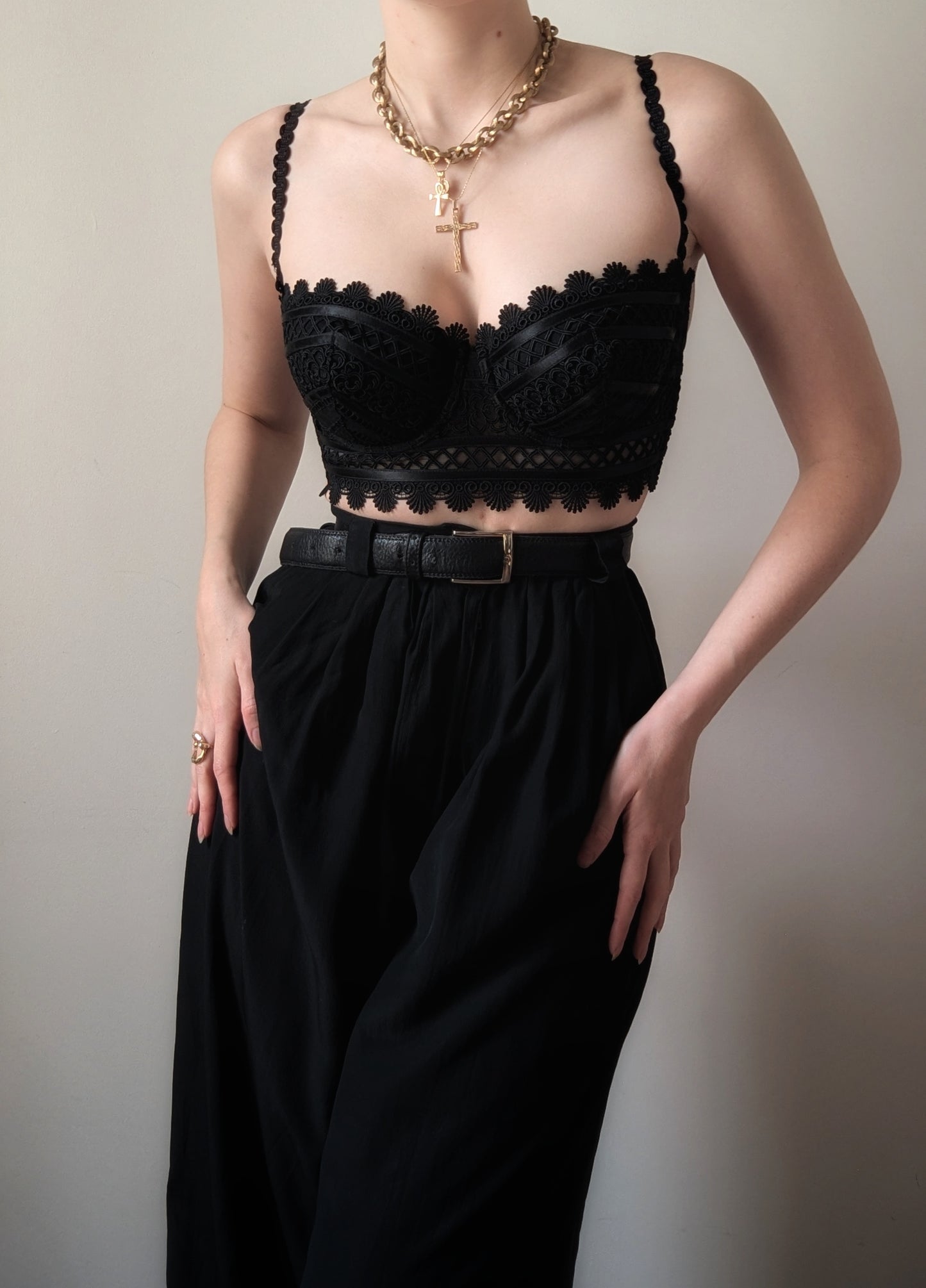 Vintage Ravage Paris gothic black mini bustier embroidery