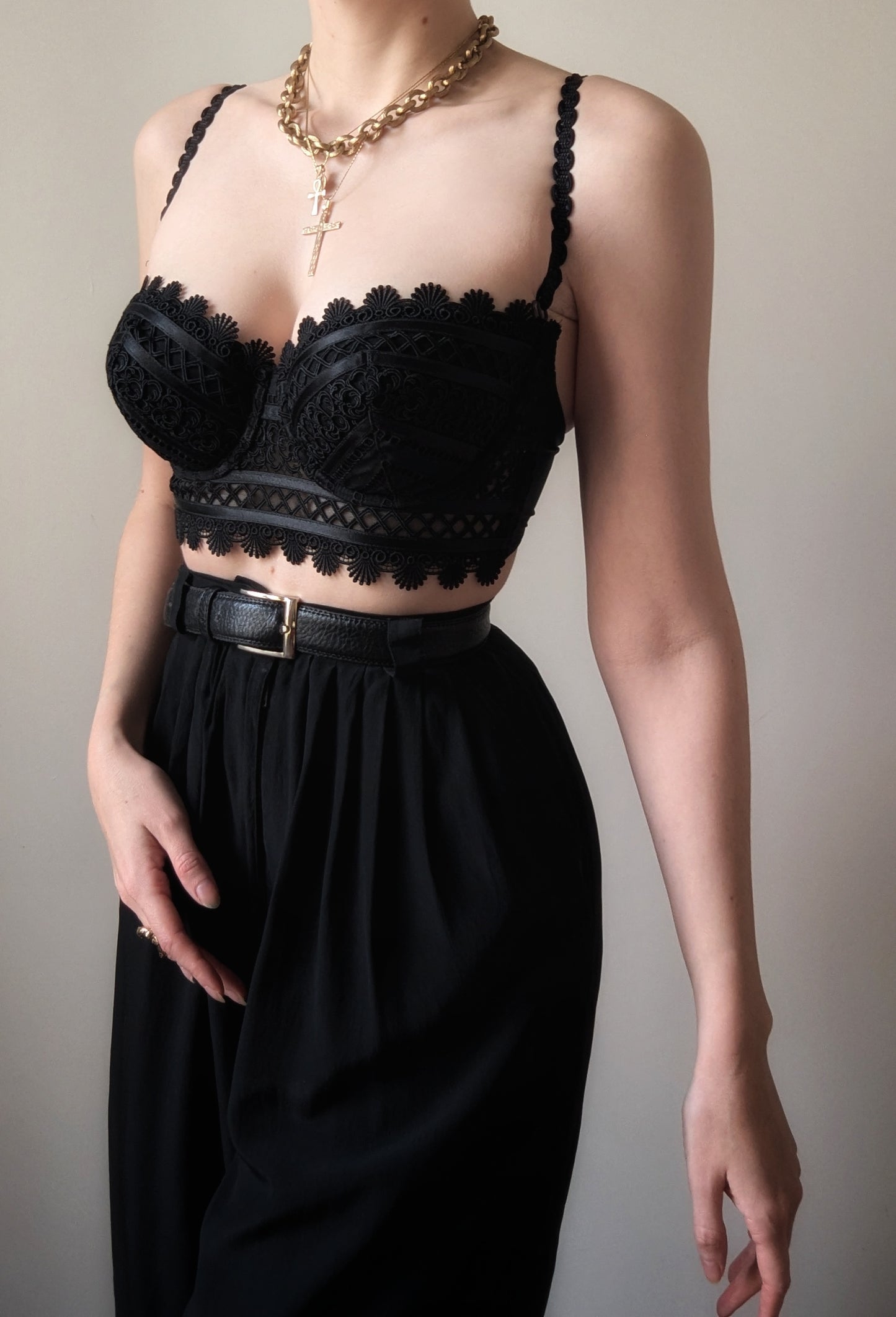 Vintage Ravage Paris gothic black mini bustier embroidery