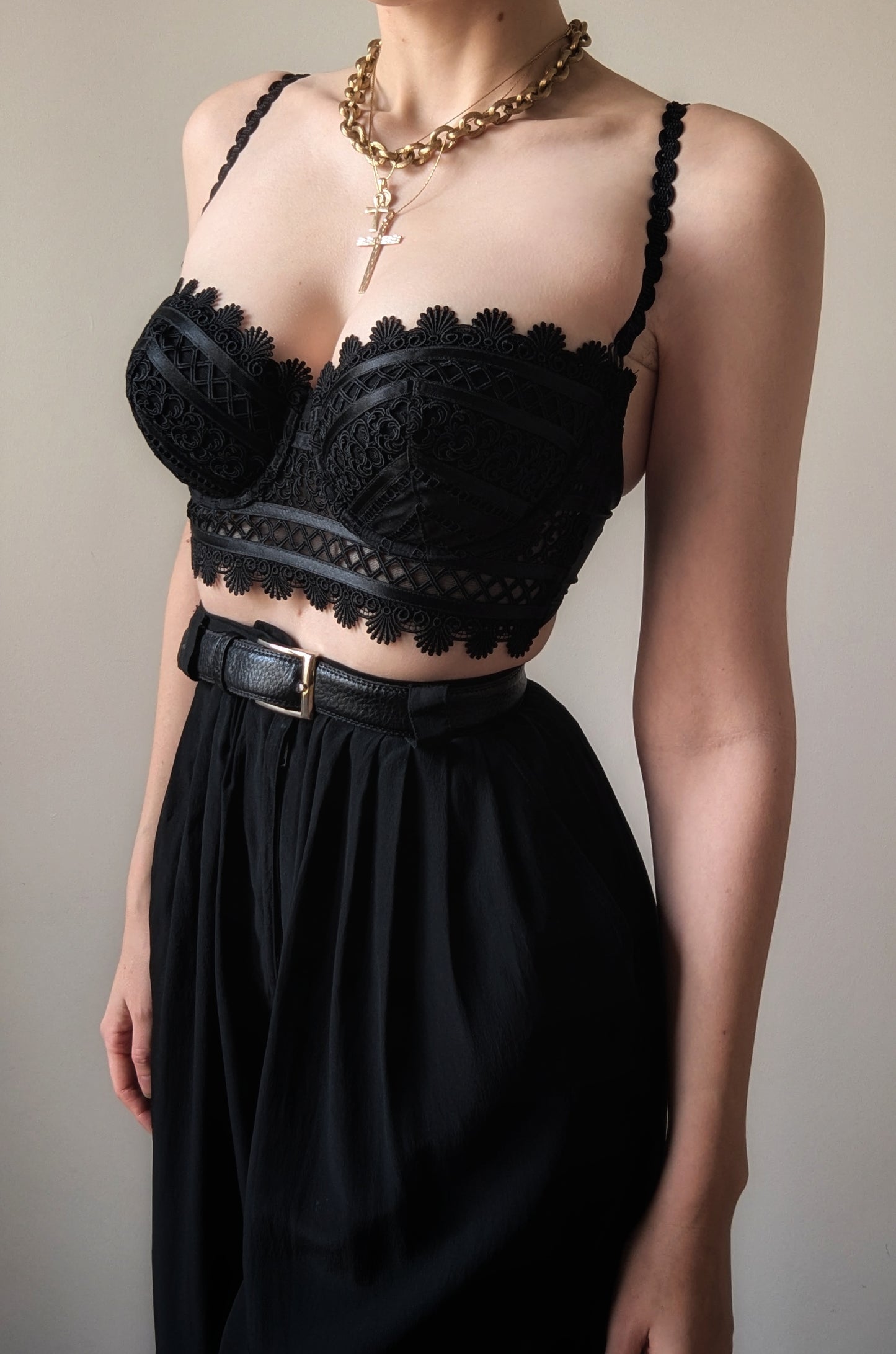 Vintage Ravage Paris gothic black mini bustier embroidery