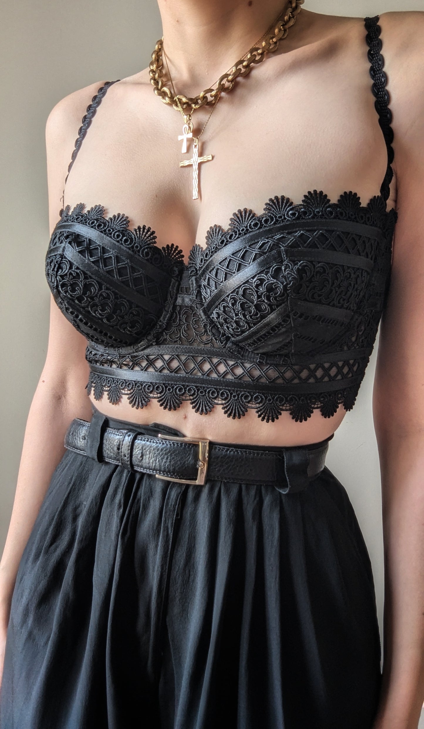 Vintage Ravage Paris gothic black mini bustier embroidery