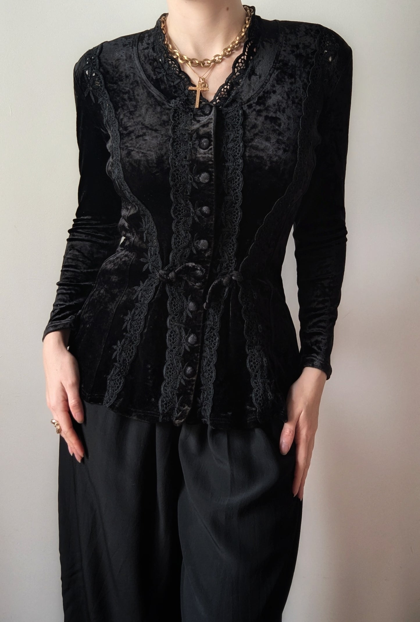 1990 vintage Etincelle Couture embroidery black velvet jacket