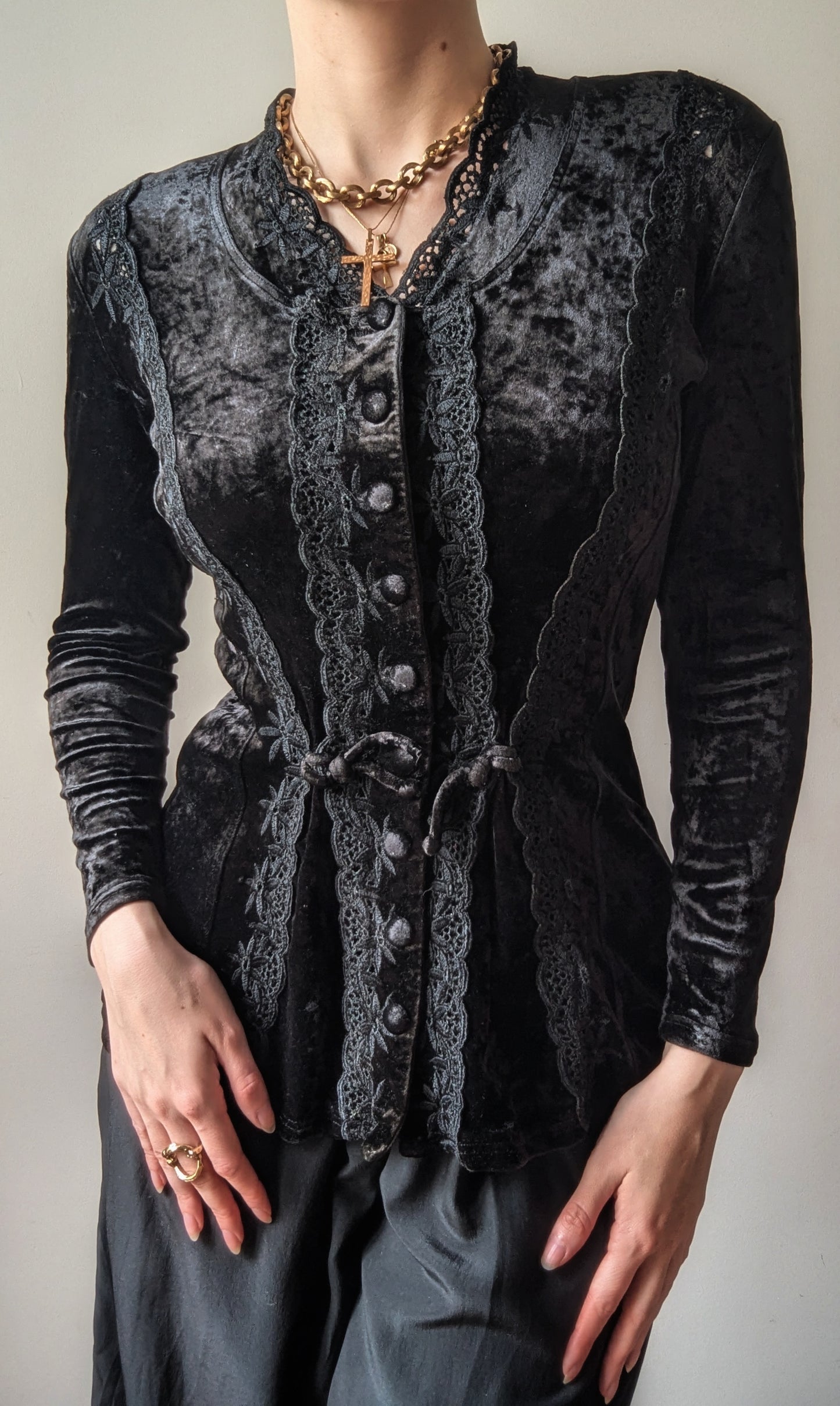 1990 vintage Etincelle Couture embroidery black velvet jacket