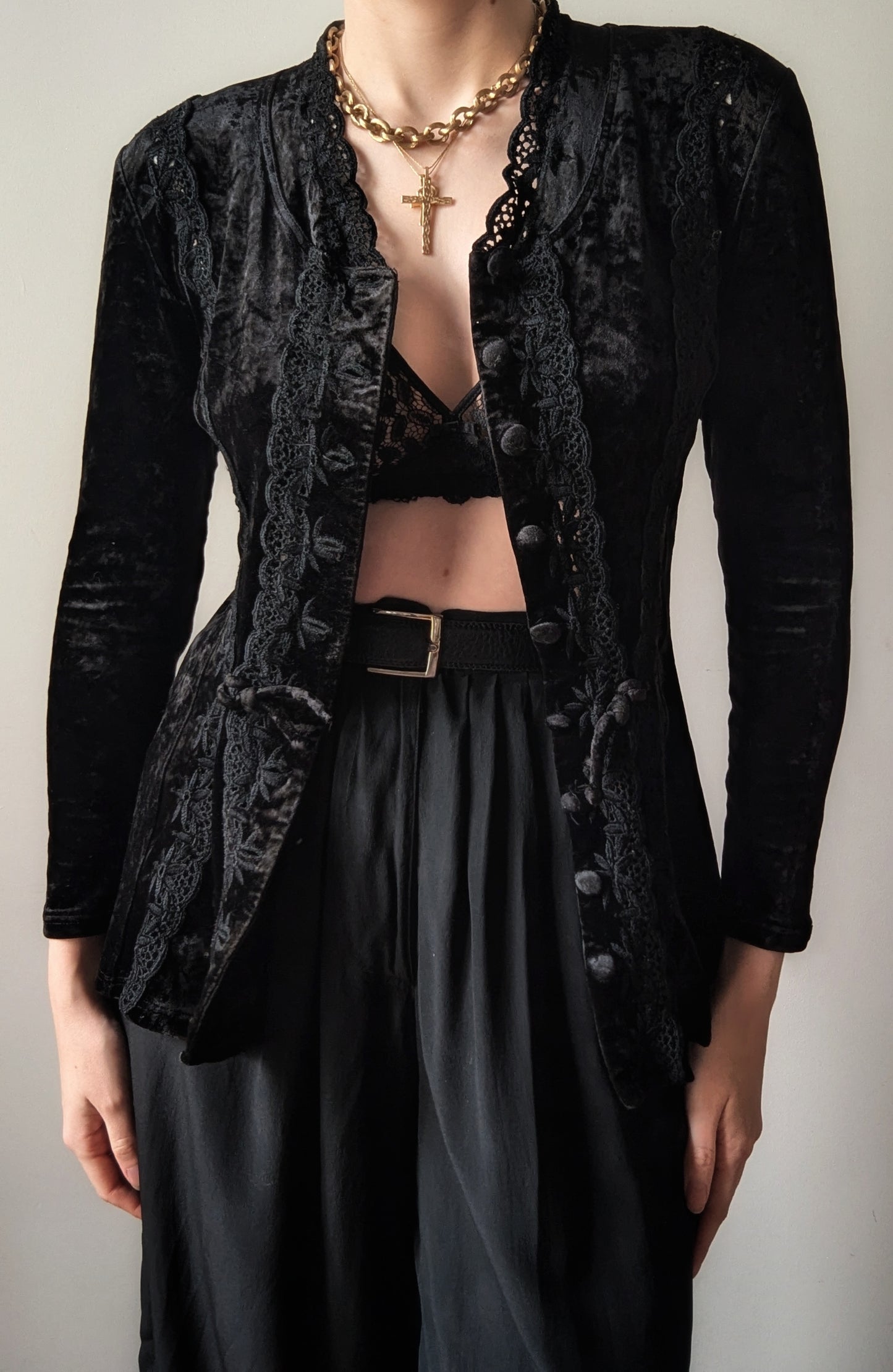 1990 vintage Etincelle Couture embroidery black velvet jacket