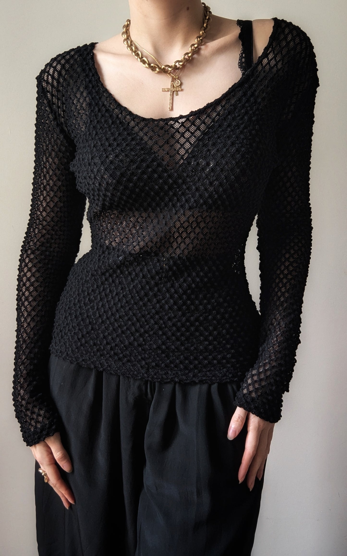 Chantal Thomass vintage 1980 black sheer mesh top