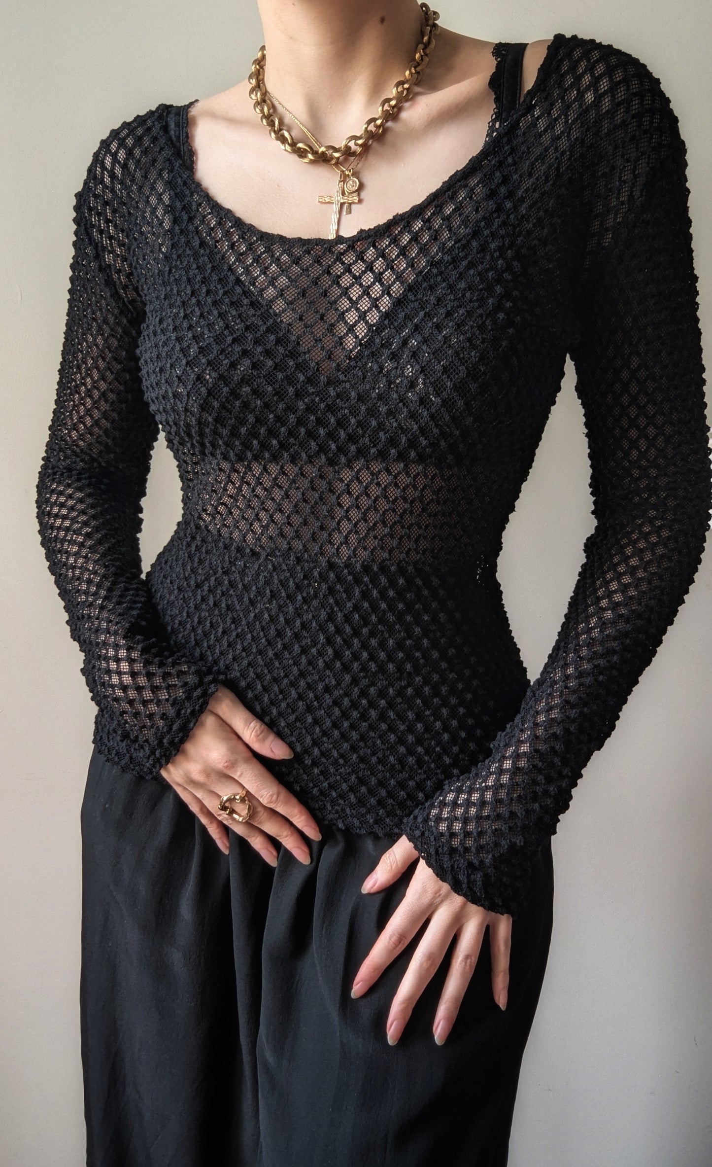 Chantal Thomass vintage 1980 black sheer mesh top