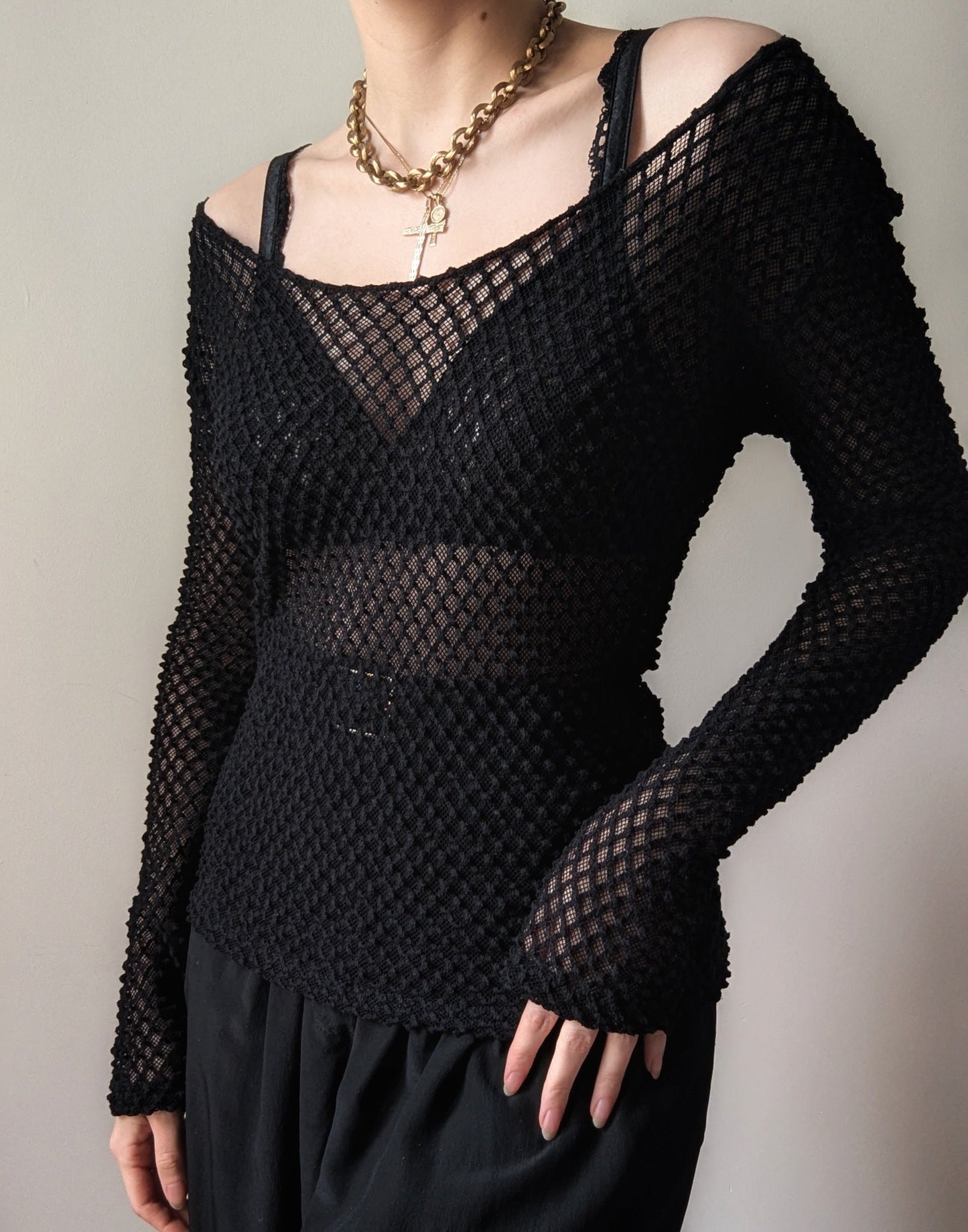 Chantal Thomass vintage 1980 black sheer mesh top