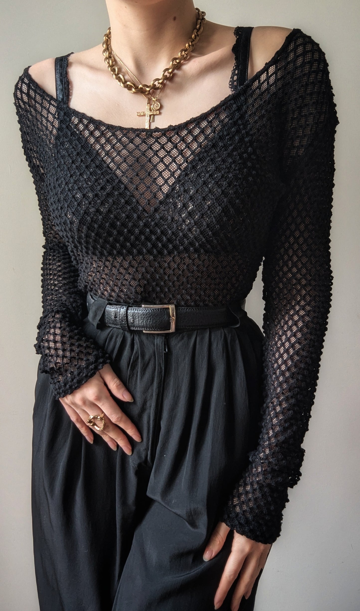 Chantal Thomass vintage 1980 black sheer mesh top