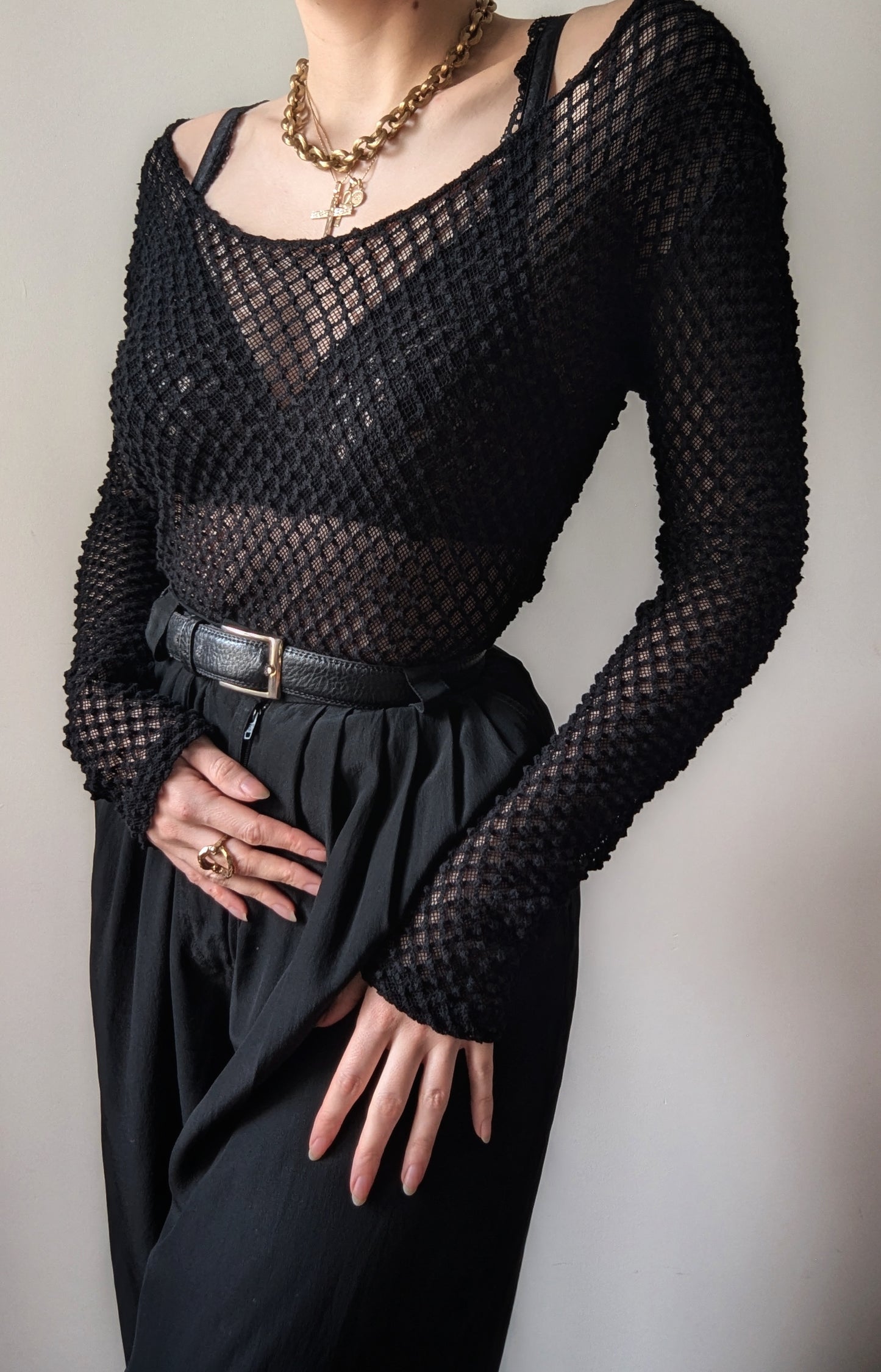 Chantal Thomass vintage 1980 black sheer mesh top