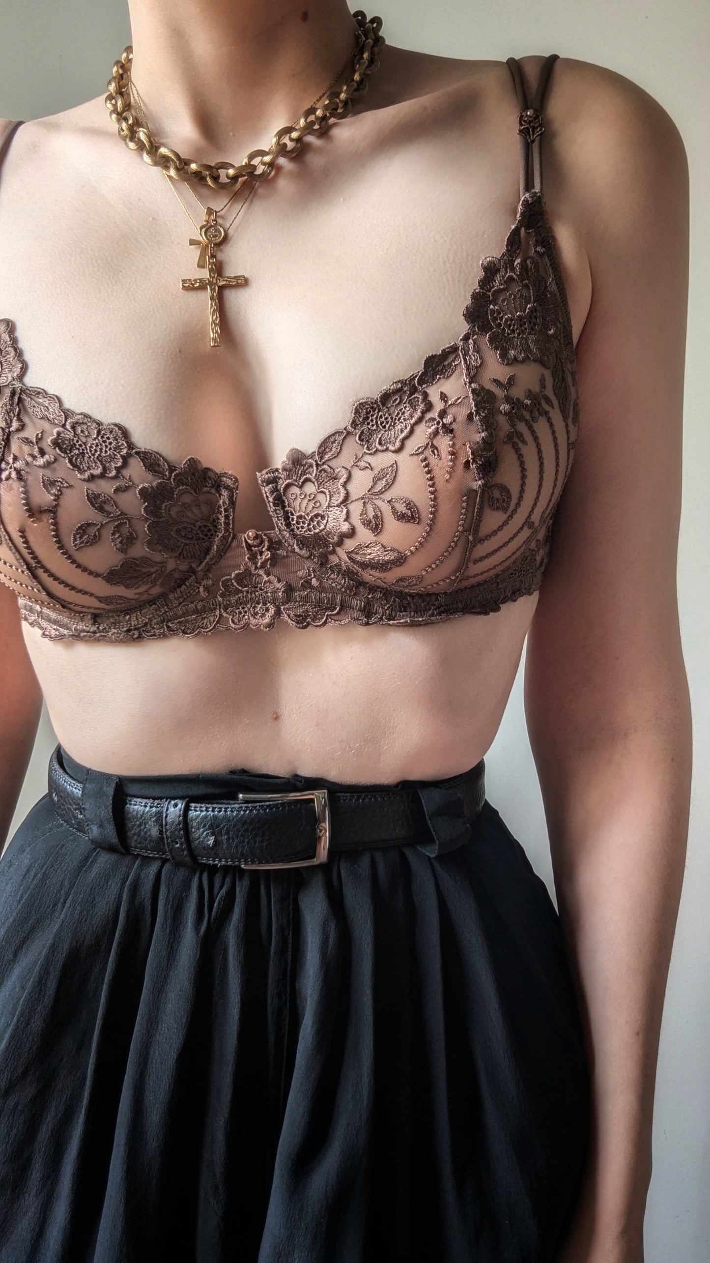 La Perla vintage 1990 chocolate brown lace bra 34