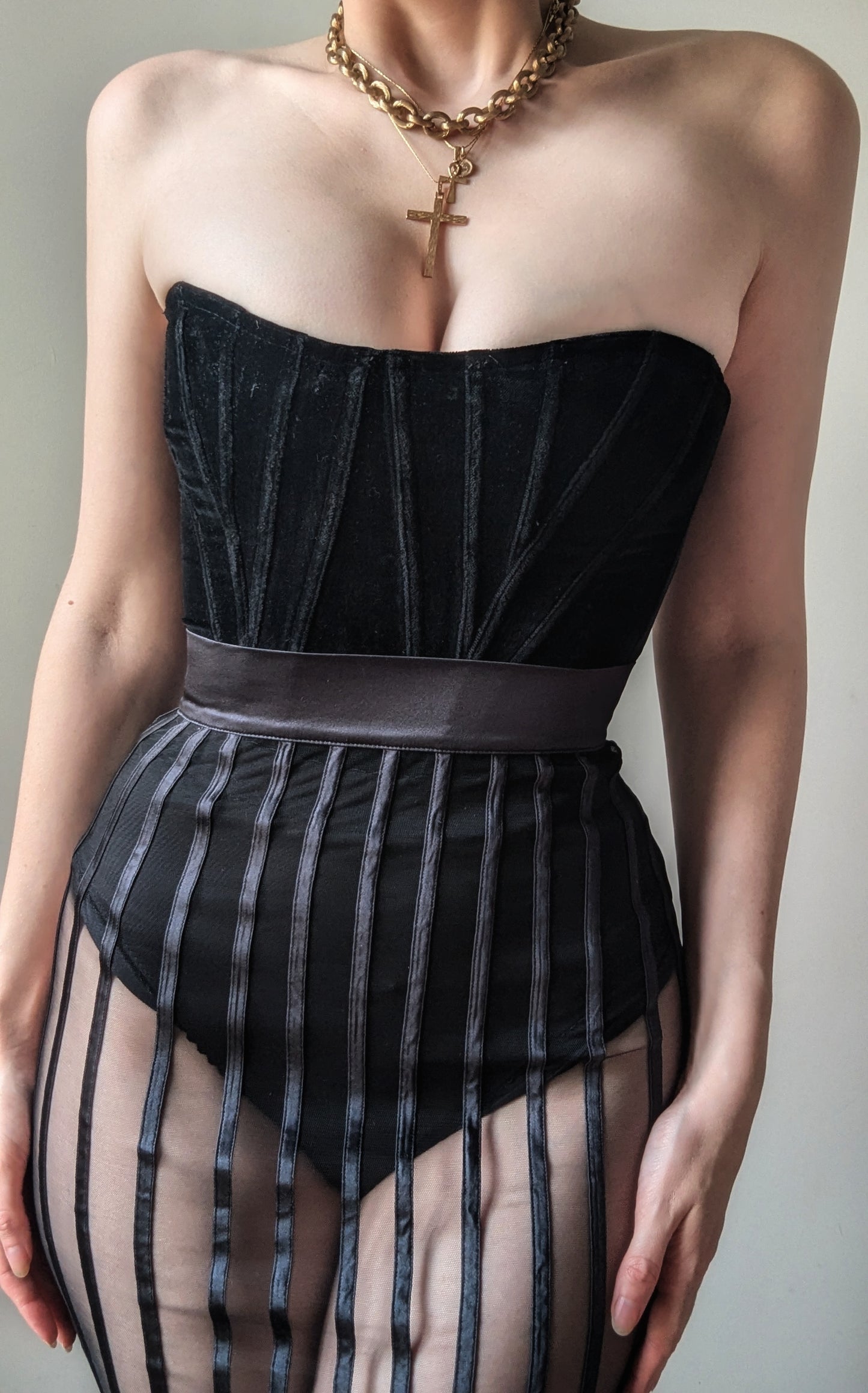 La Perla Y2K silk stripped sheer black skirt deadstock XS