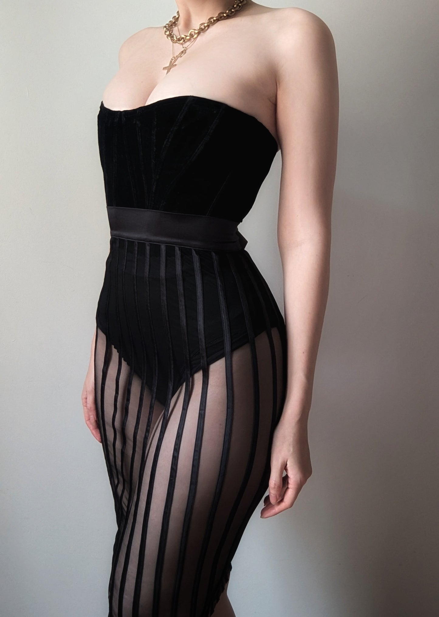 La Perla Y2K silk stripped sheer black skirt deadstock XS