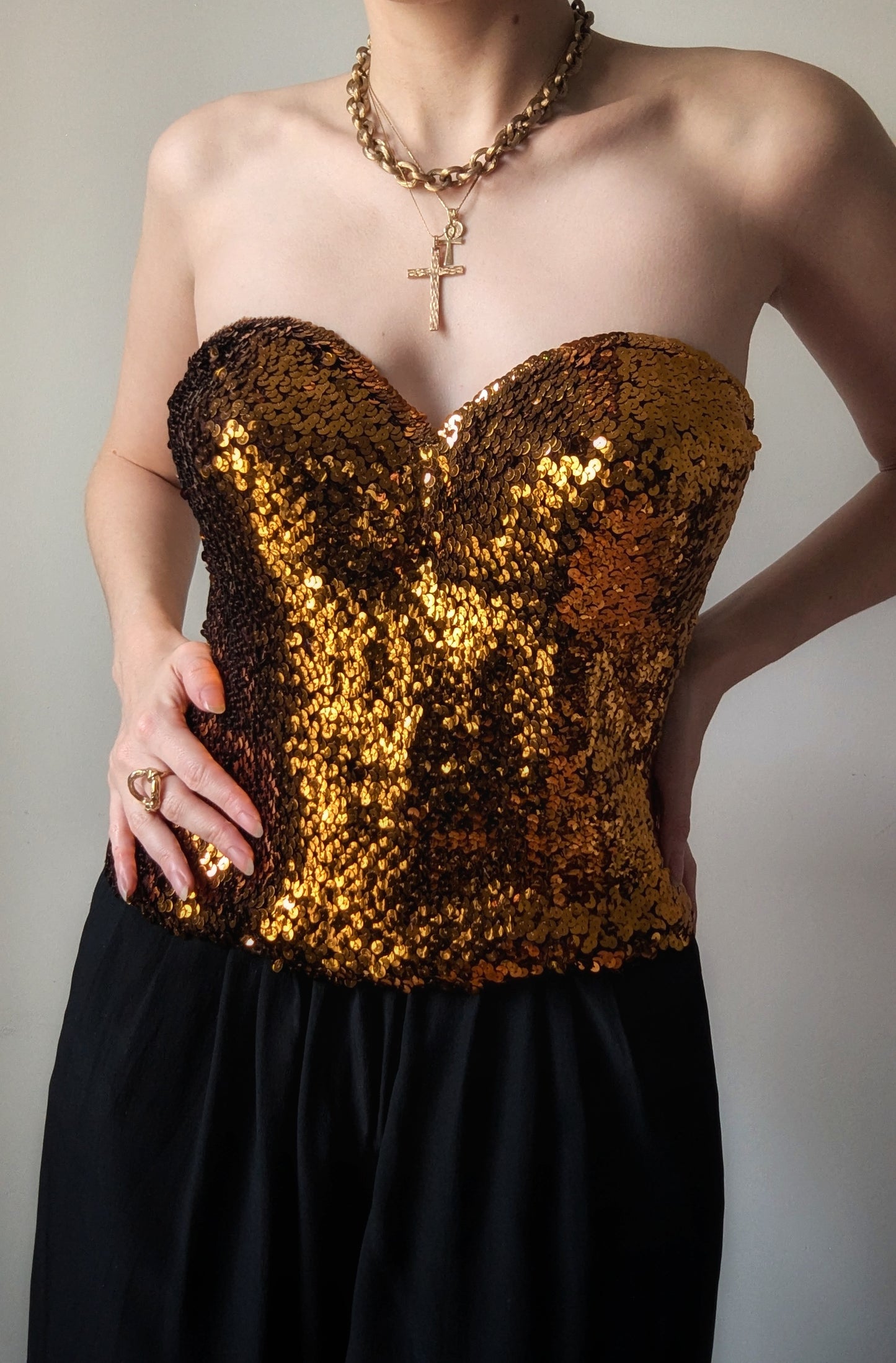 Collector La Perla 1980 gold sequins embroidered bustier