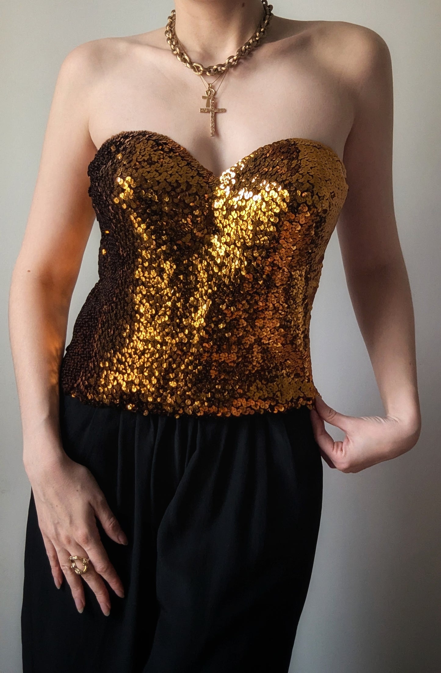 Collector La Perla 1980 gold sequins embroidered bustier