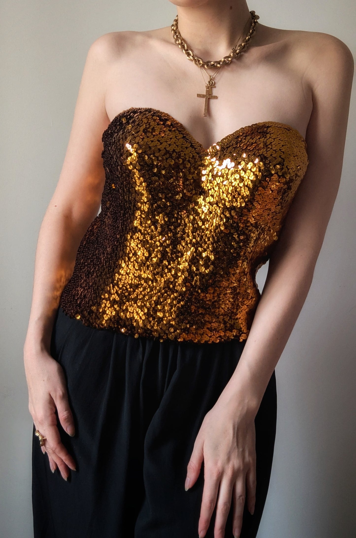 Collector La Perla 1980 gold sequins embroidered bustier