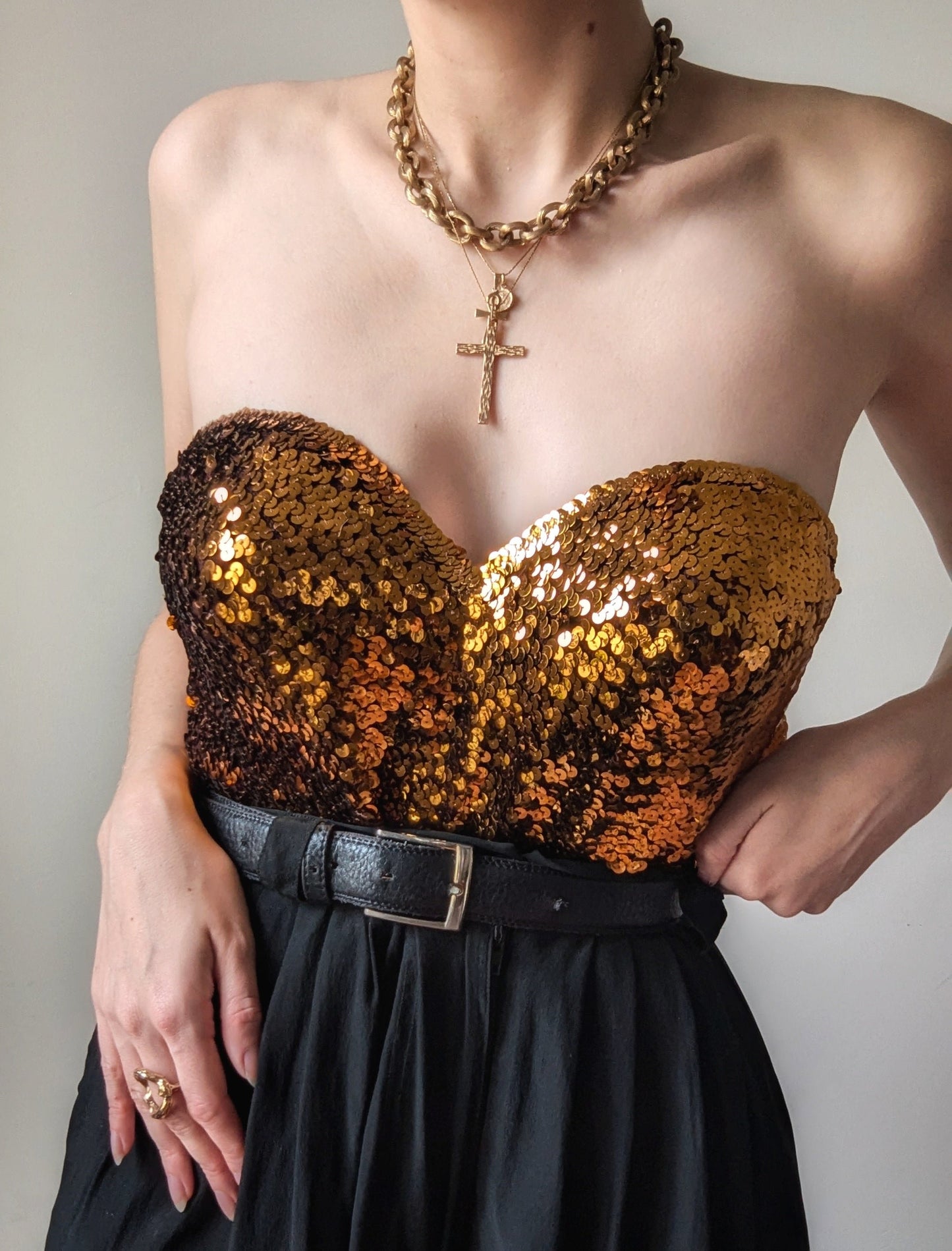 Collector La Perla 1980 gold sequins embroidered bustier