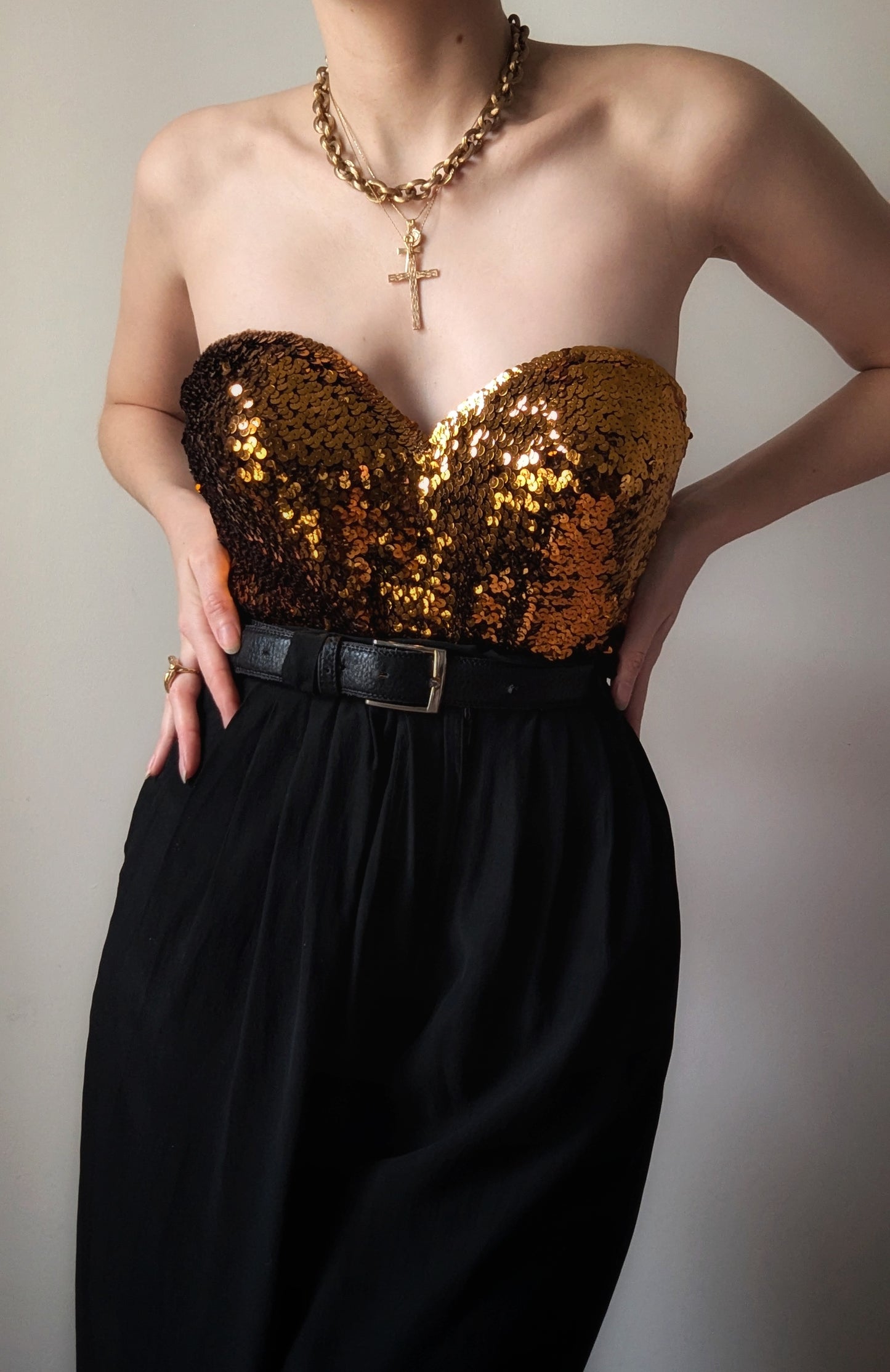 Collector La Perla 1980 gold sequins embroidered bustier