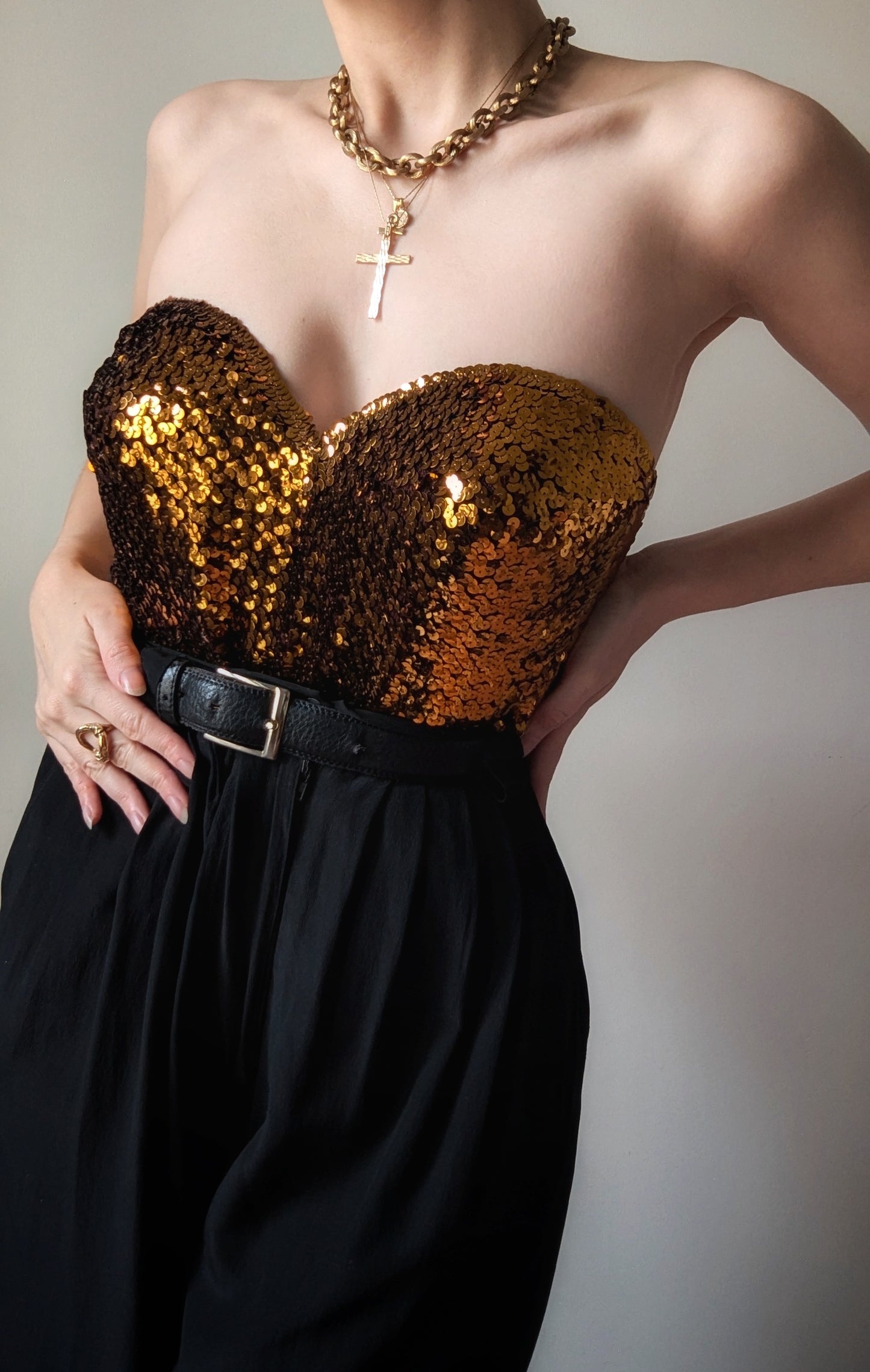 Collector La Perla 1980 gold sequins embroidered bustier