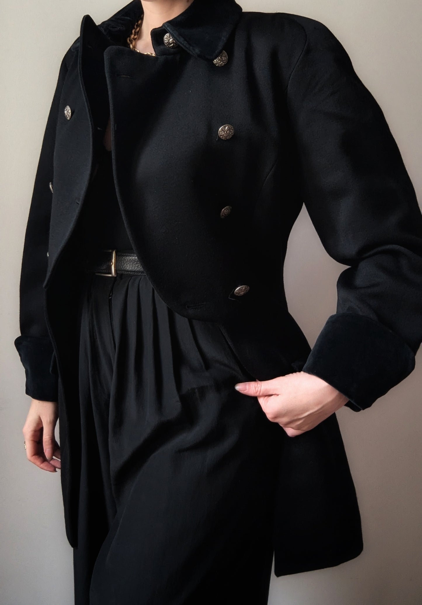 Vintage 1980 Chantal Thomass black wool jacket military style