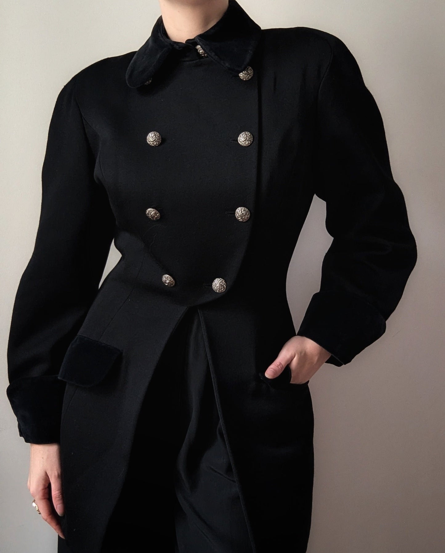 Vintage 1980 Chantal Thomass black wool jacket military style