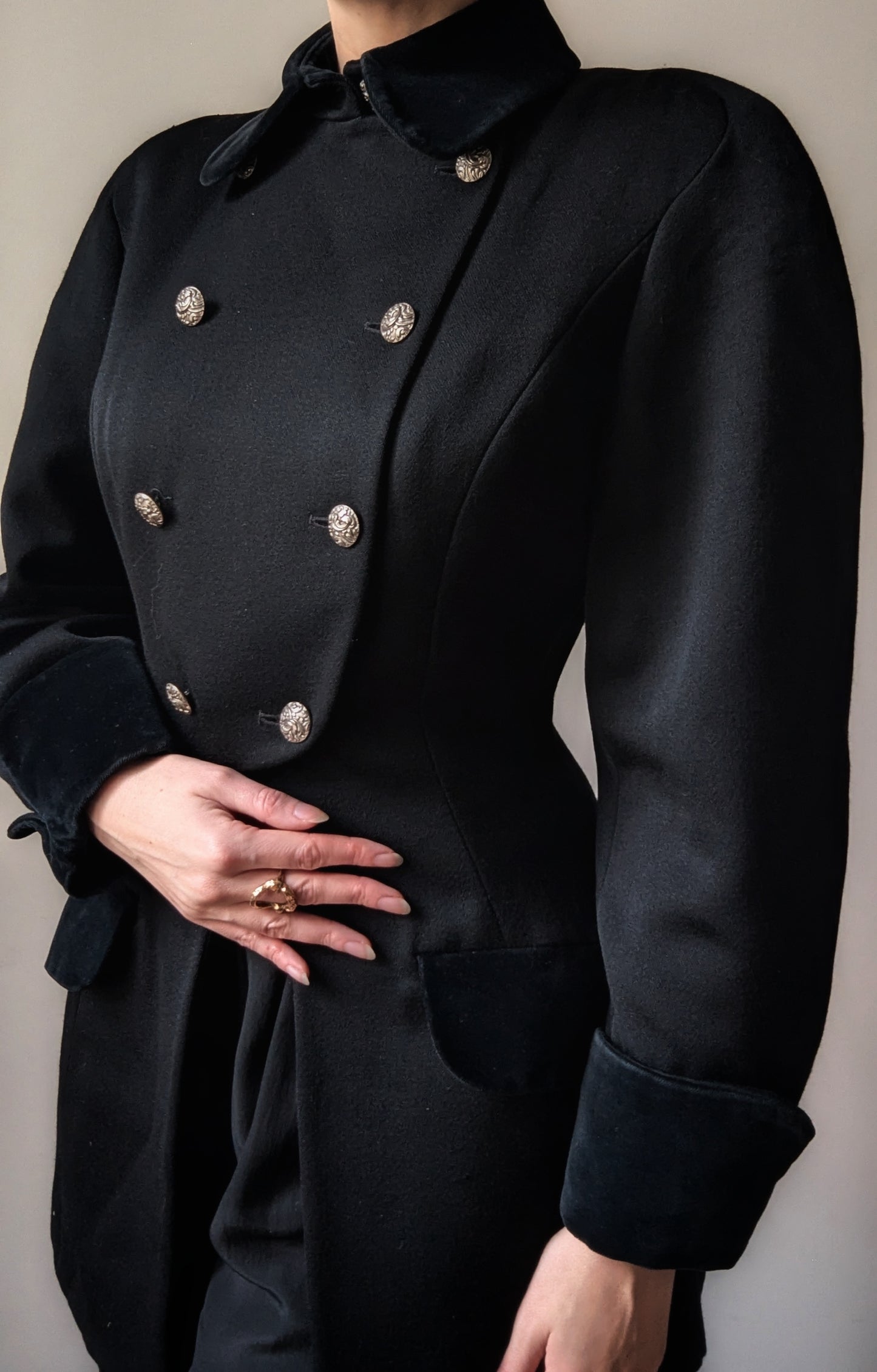 Vintage 1980 Chantal Thomass black wool jacket military style