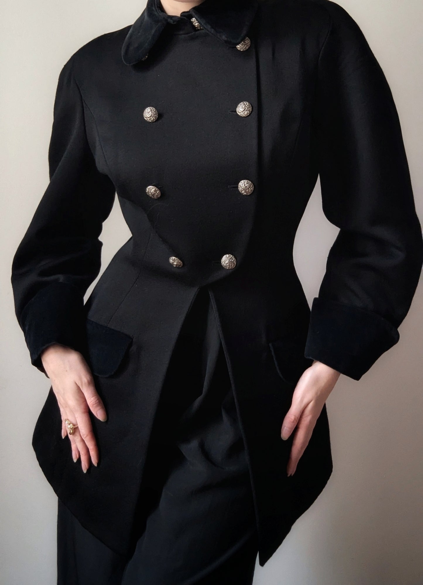 Vintage 1980 Chantal Thomass black wool jacket military style