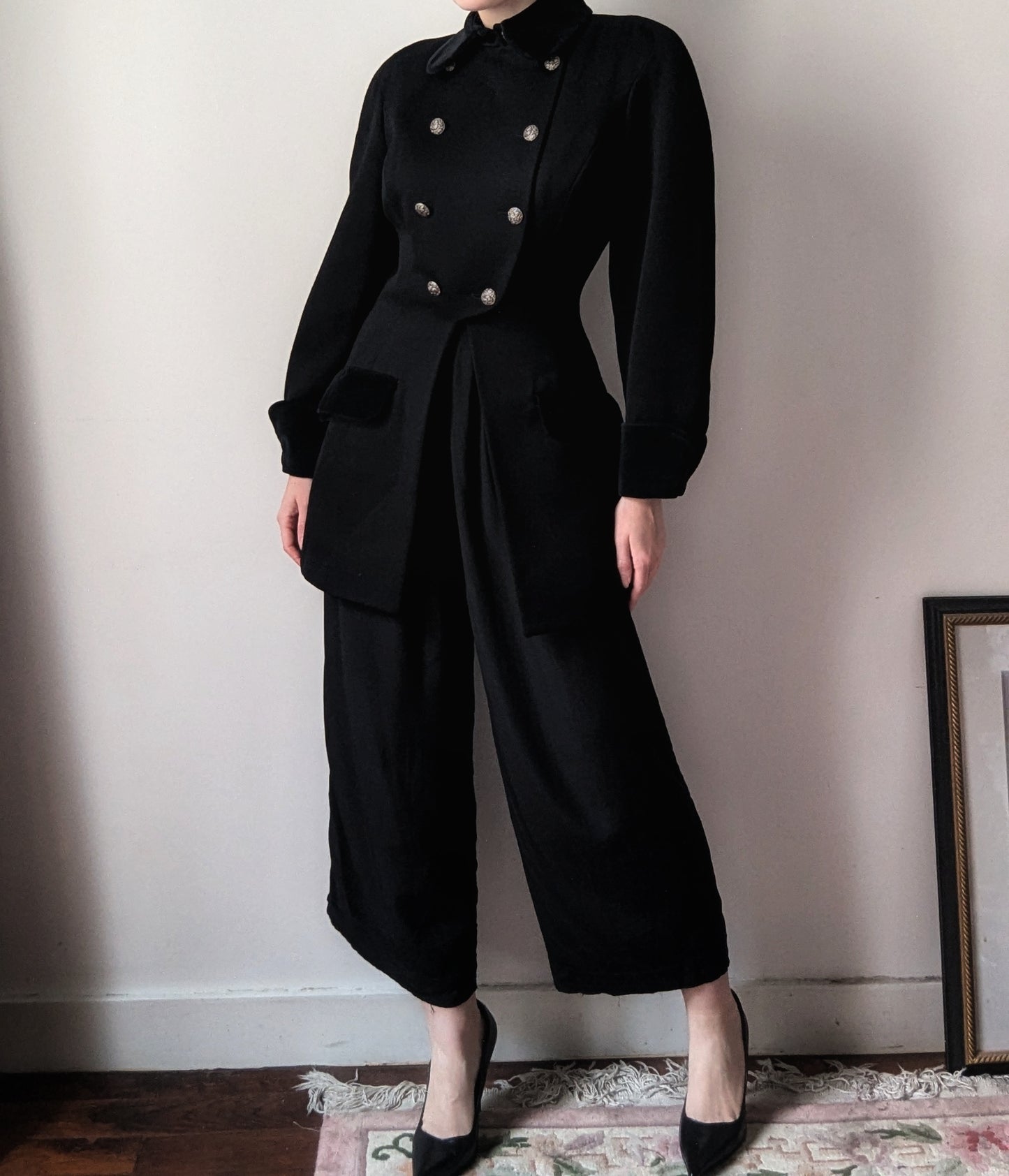 Vintage 1980 Chantal Thomass black wool jacket military style