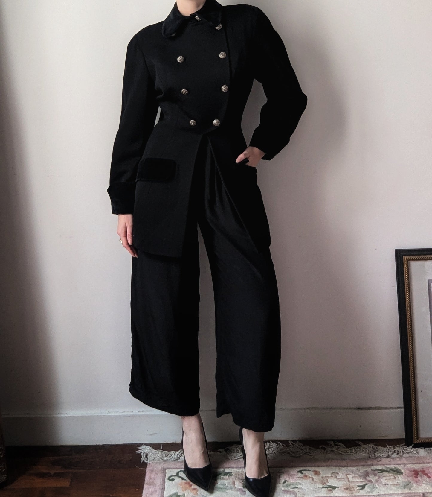 Vintage 1980 Chantal Thomass black wool jacket military style