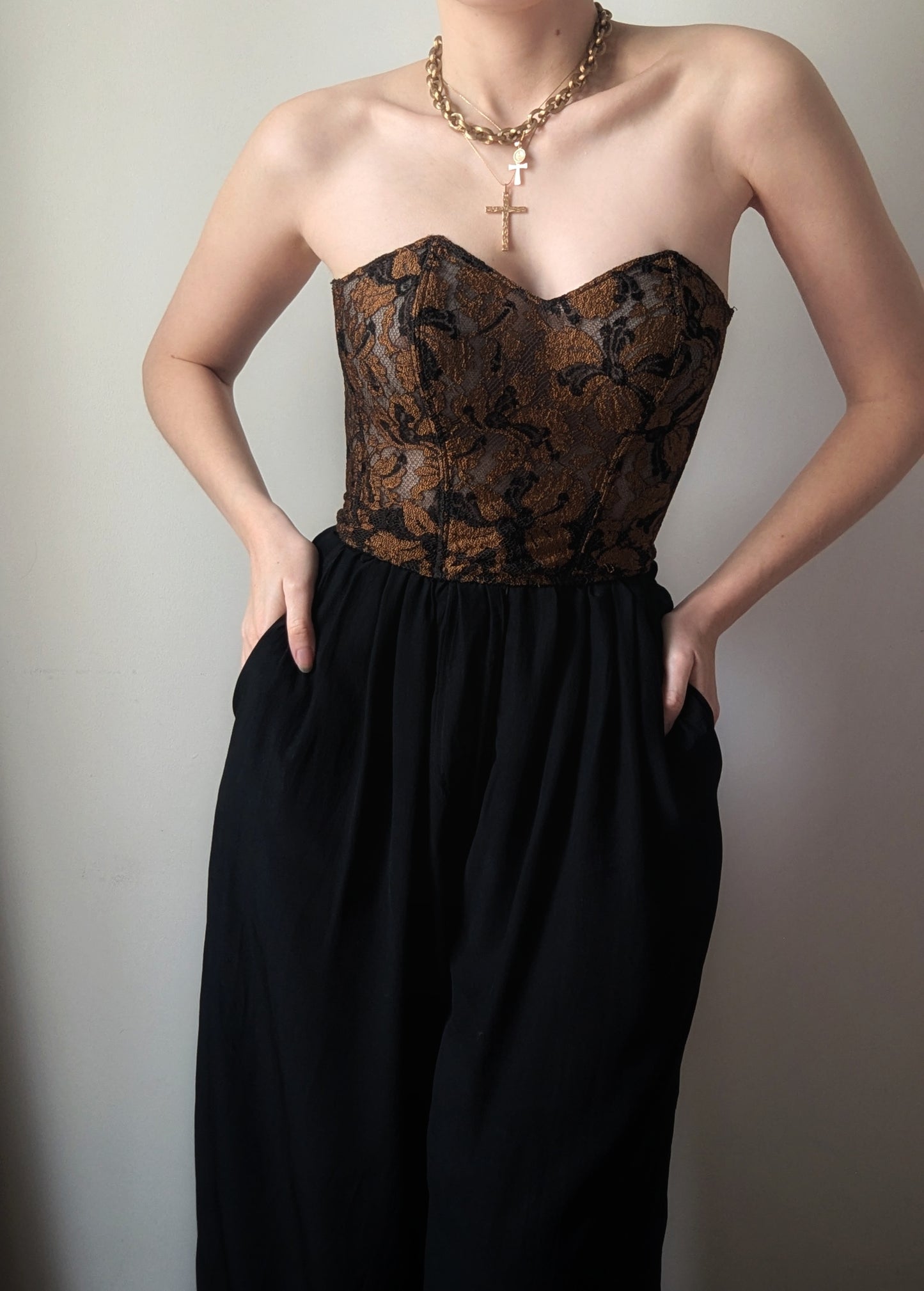 Vintage Gemma Paris black and bronze gothic sheer bustier