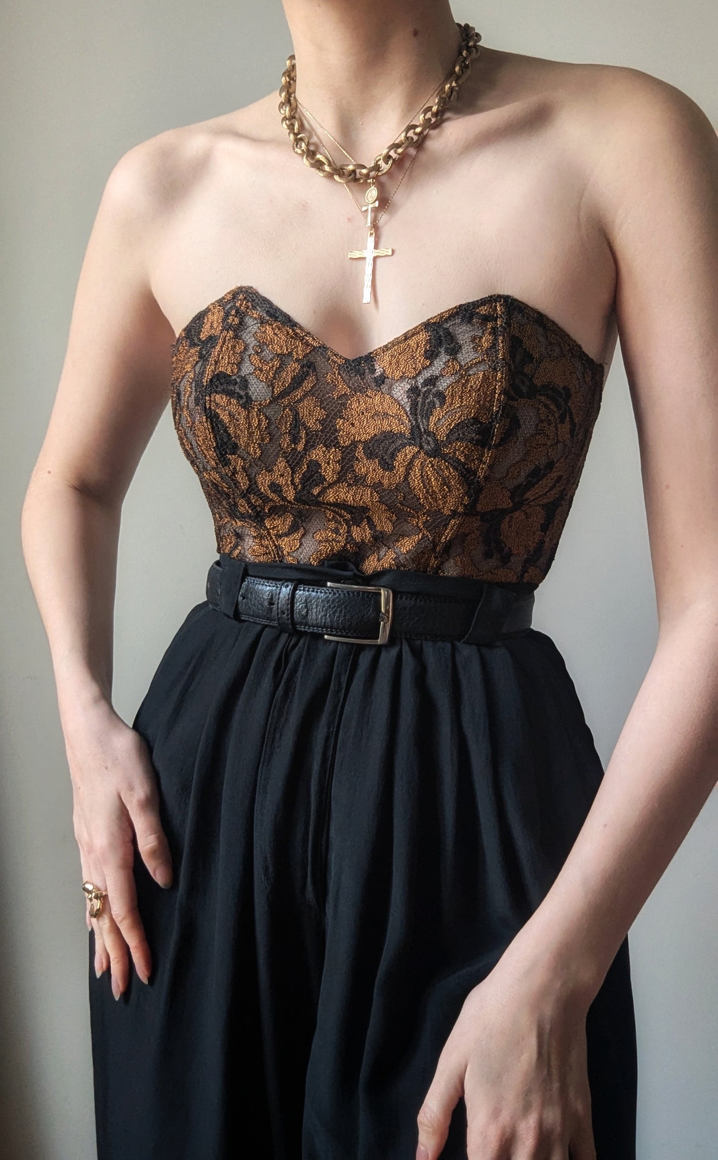 Vintage Gemma Paris black and bronze gothic sheer bustier