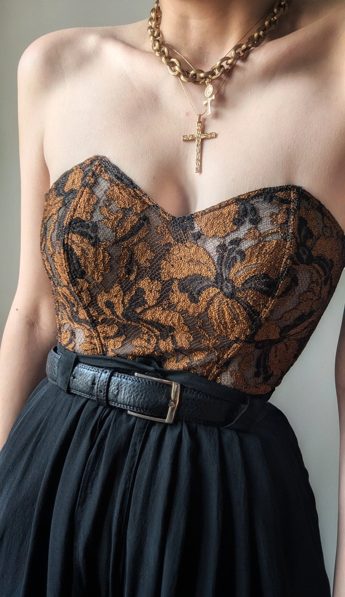 Vintage Gemma Paris black and bronze gothic sheer bustier