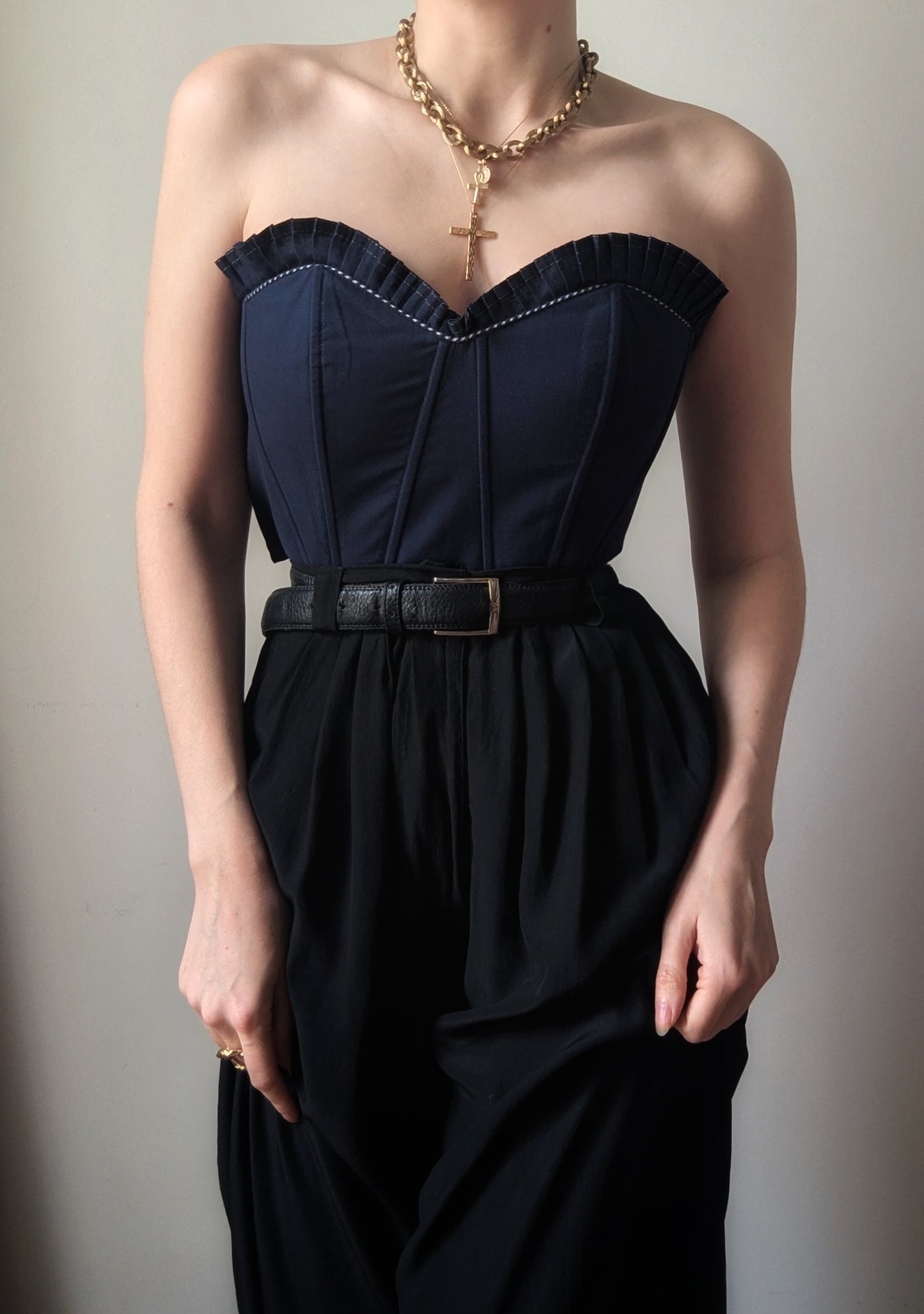 Vintage 1990 cotton navy blue french boutique bustier