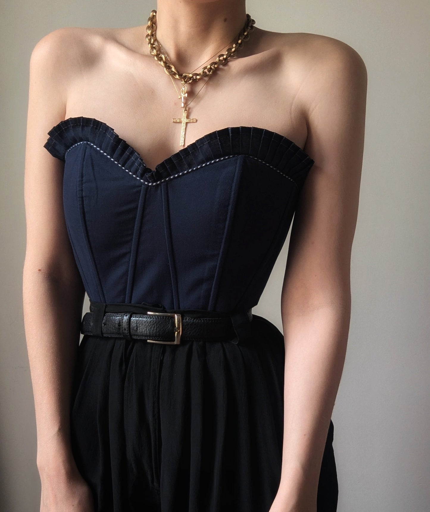 Vintage 1990 cotton navy blue french boutique bustier