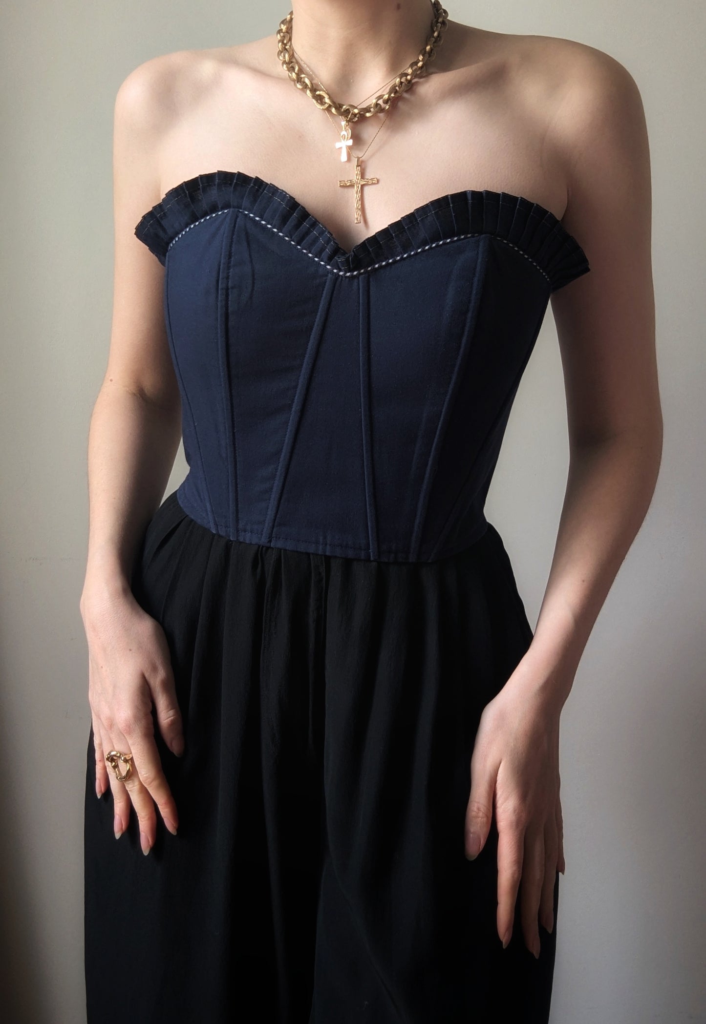 Vintage 1990 cotton navy blue french boutique bustier