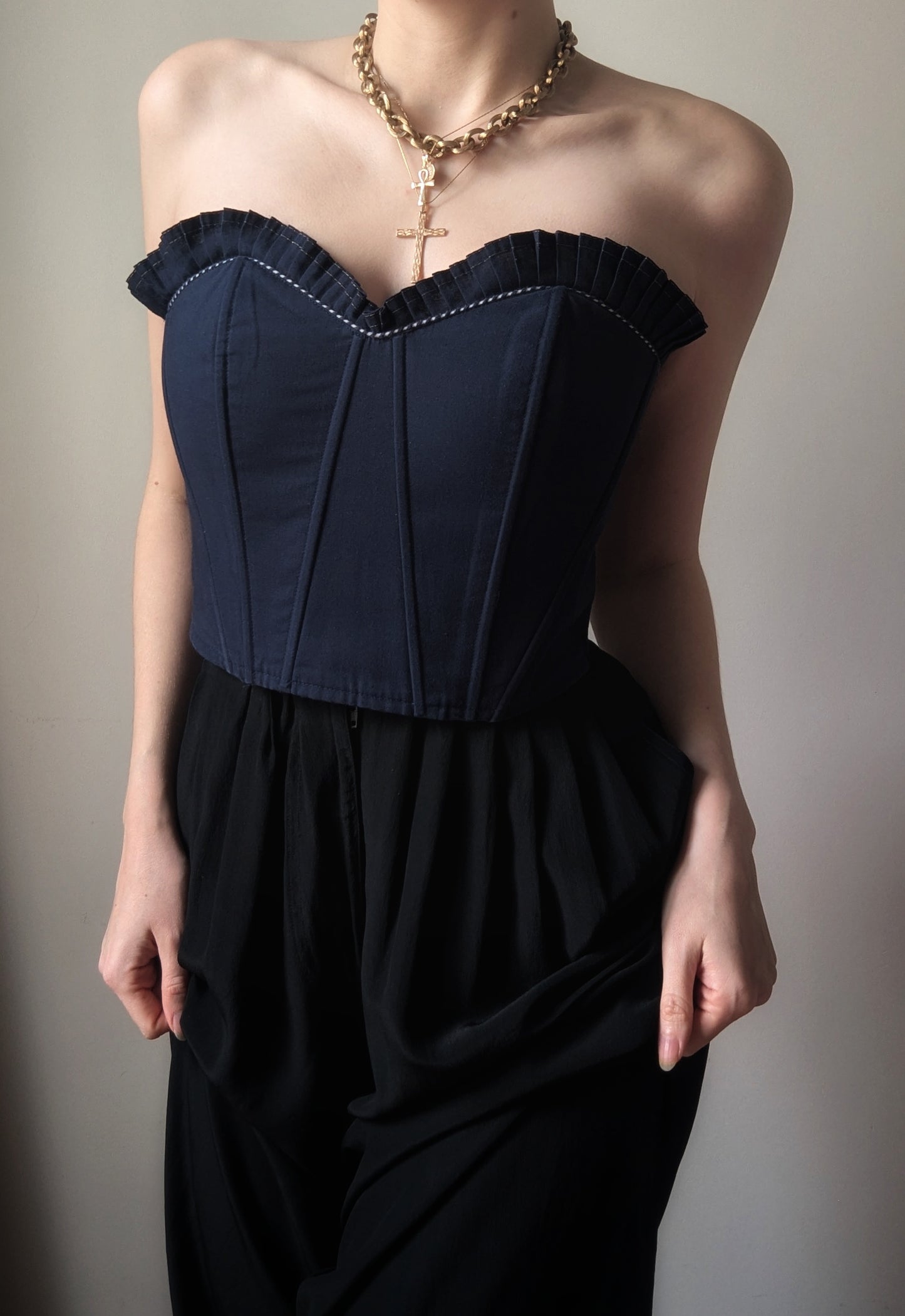 Vintage 1990 cotton navy blue french boutique bustier