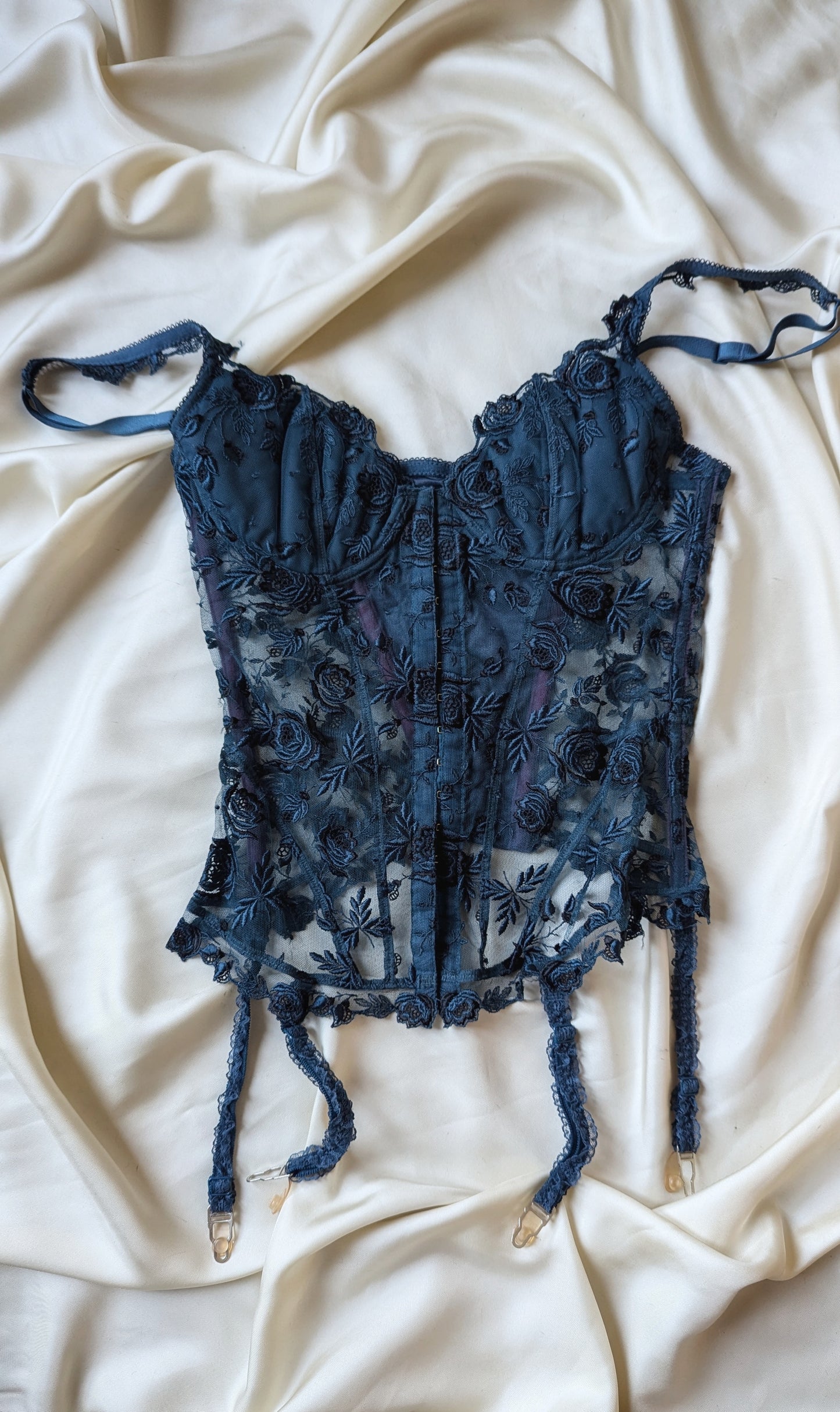 La Perla 1980 blue collector roses embroidery bustier