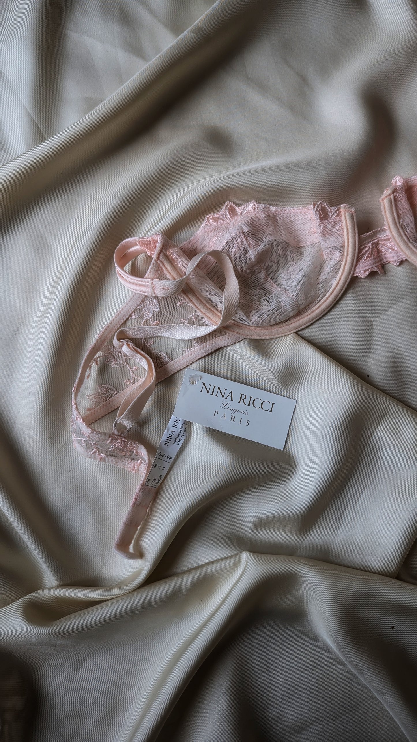 Vintage Nina Ricci Paris baby pink sheer romantic bra