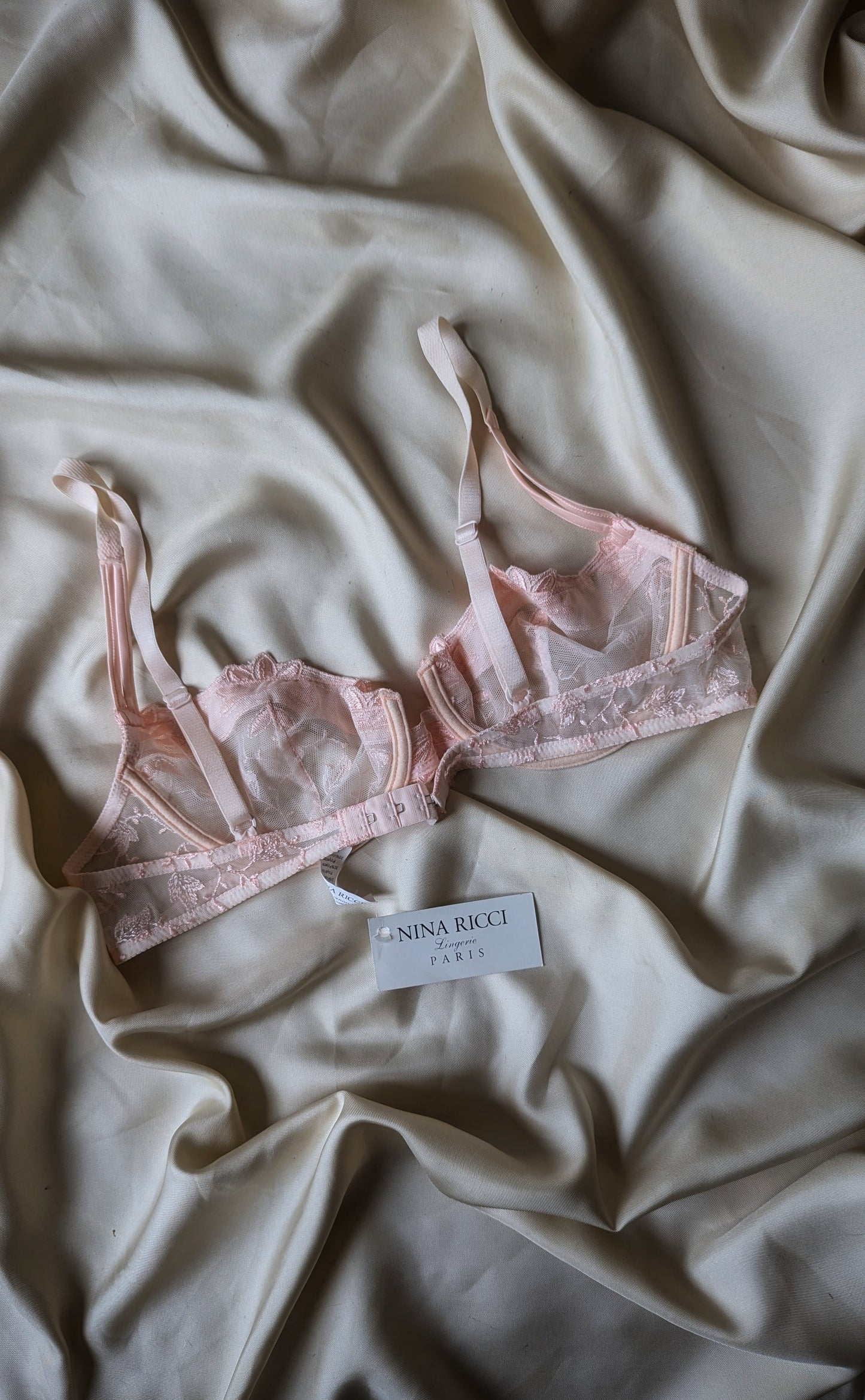 Vintage Nina Ricci Paris baby pink sheer romantic bra